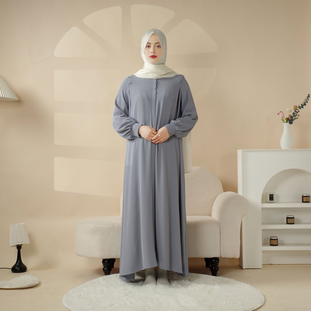 Mariam's Collection Macaron Color Shoulder Button Pullover Abaya (MA083) — product on model