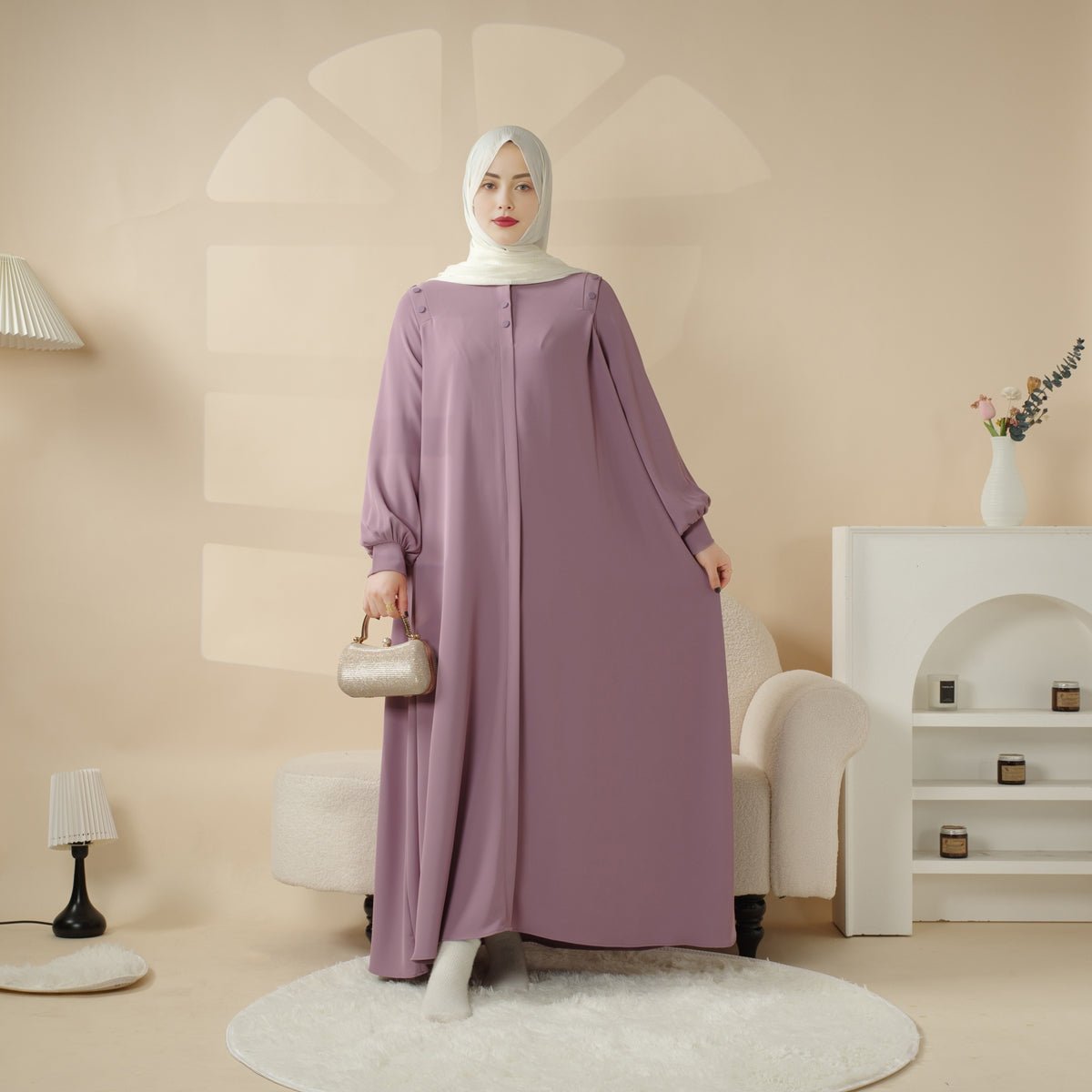 Mariam's Collection Macaron Color Shoulder Button Pullover Abaya (MA083) — detail close-up