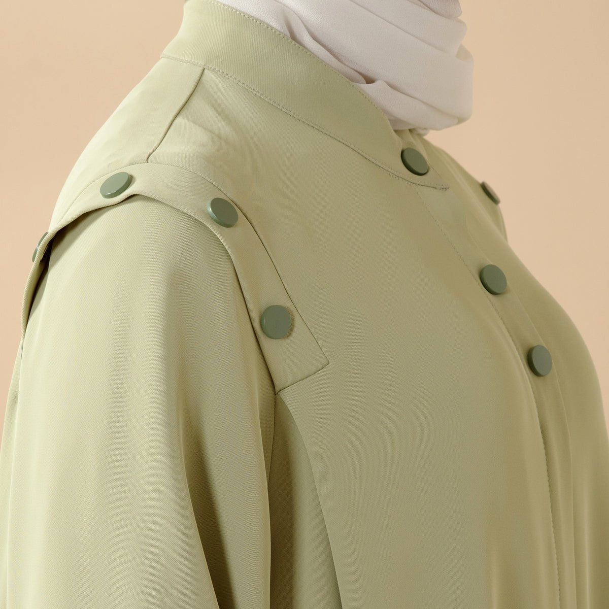 Mariam's Collection Macaron Color Shoulder Button Pullover Abaya (MA083) — Mariam's Collection branding close-up