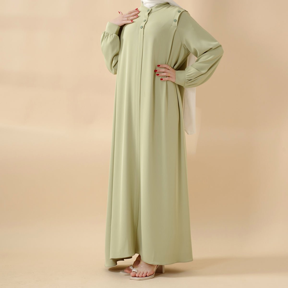 Mariam's Collection Macaron Color Shoulder Button Pullover Abaya (MA083) — lifestyle worn / used context