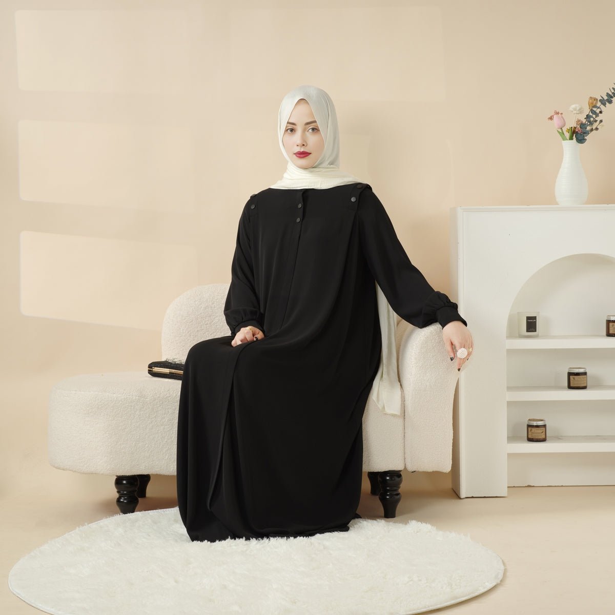 Mariam's Collection Macaron Color Shoulder Button Pullover Abaya (MA083) — feature highlight