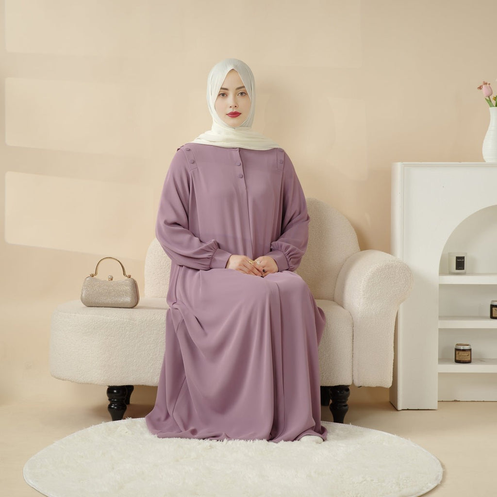 Mariam's Collection Macaron Color Shoulder Button Pullover Abaya (MA083) — lifestyle context