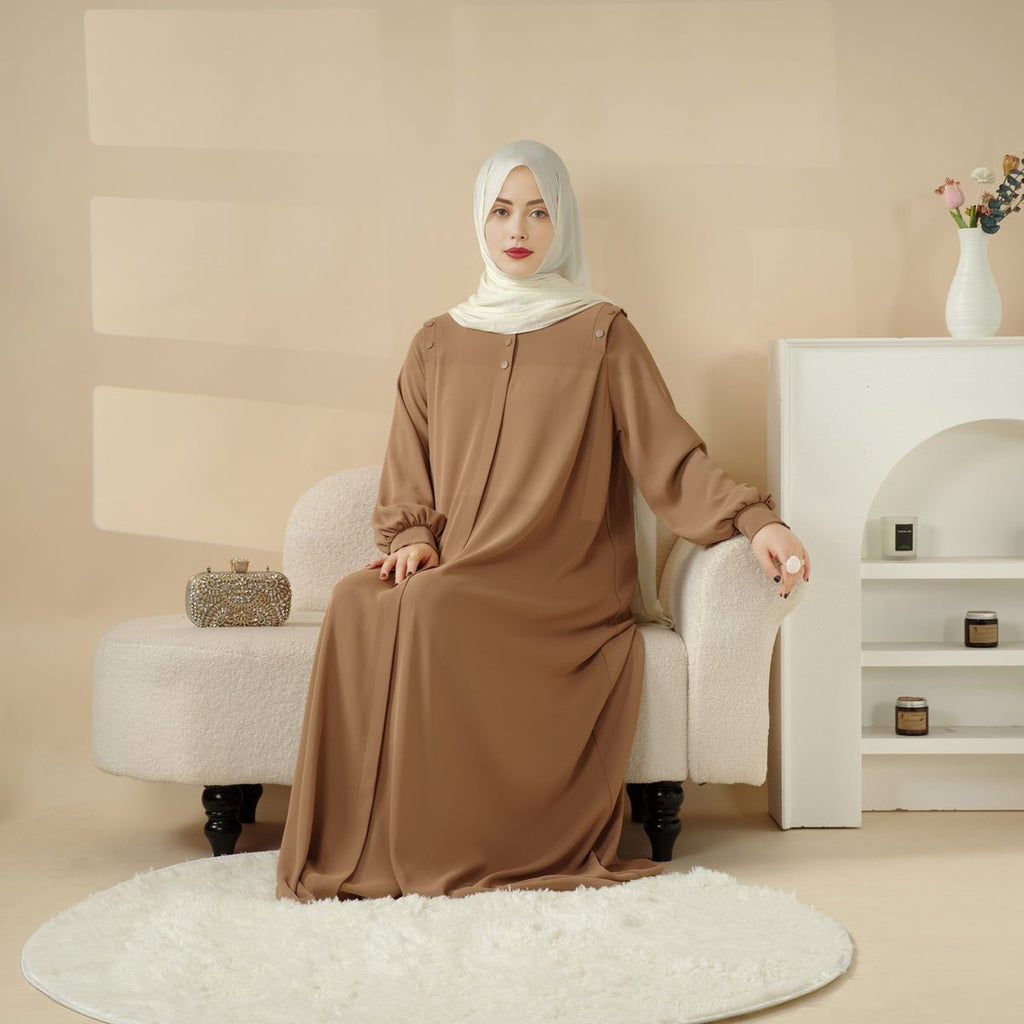 Mariam's Collection Macaron Color Shoulder Button Pullover Abaya (MA083) — comparison shot