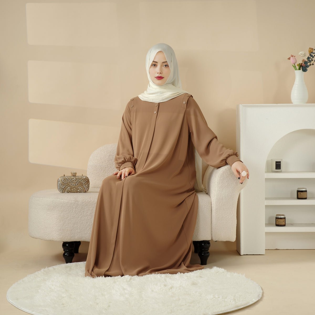 Mariam's Collection Macaron Color Shoulder Button Pullover Abaya (MA083) — comparison shot