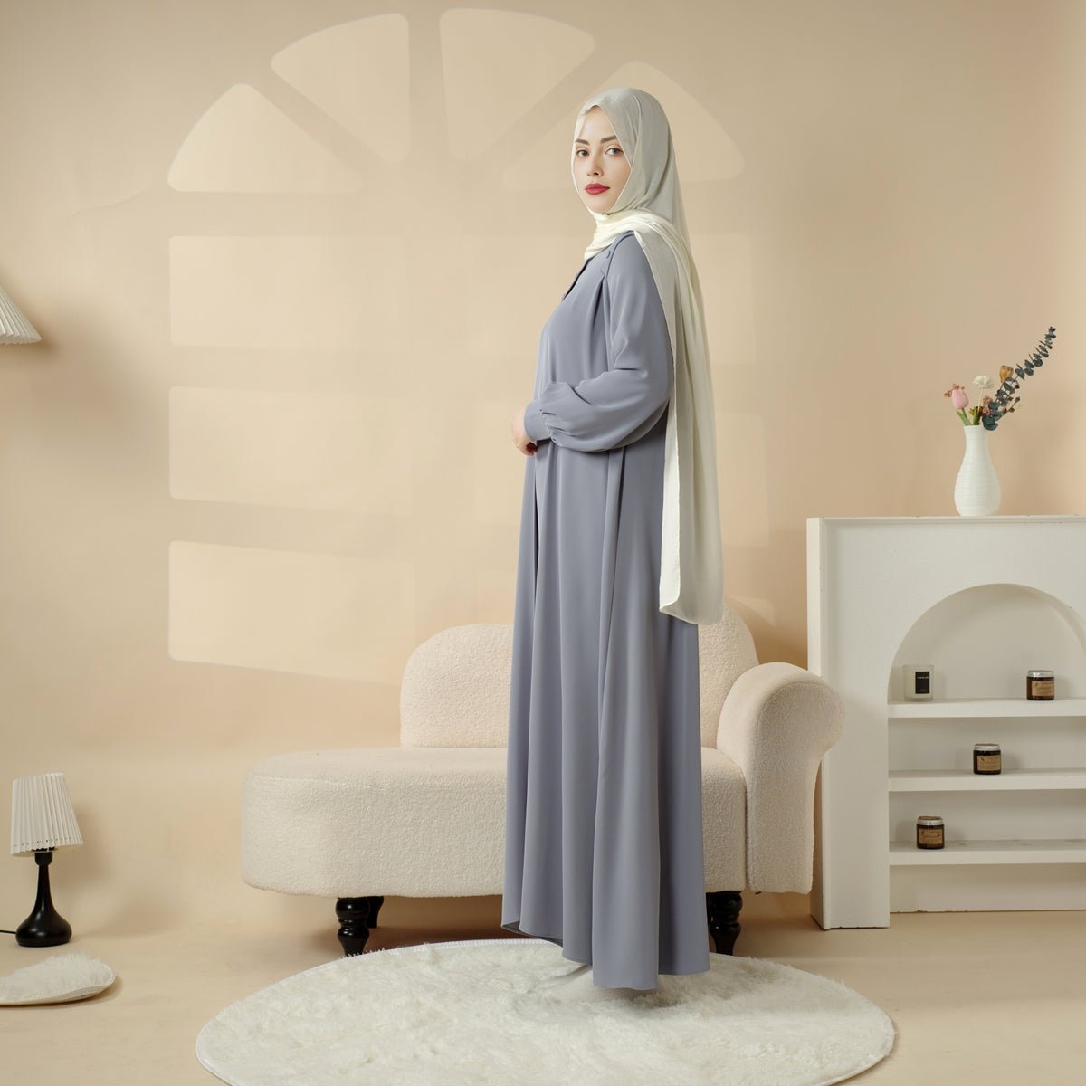 Mariam's Collection Macaron Color Shoulder Button Pullover Abaya (MA083) — flat-lay composition