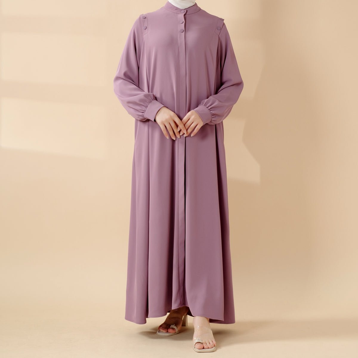 Mariam's Collection Macaron Color Shoulder Button Pullover Abaya (MA083) — construction detail