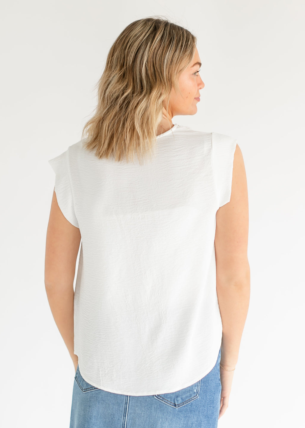 Inherit Co. Madison V-neck Short Sleeve Flowy Top - FINAL SALE — fabric or material detail