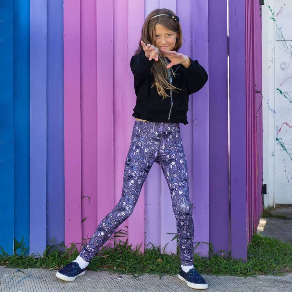 Princess Awesome & Boy Wonder "Witchful Thinking" Magic Leggings with Pockets — Princess Awesome & Boy Wonder branding close-up