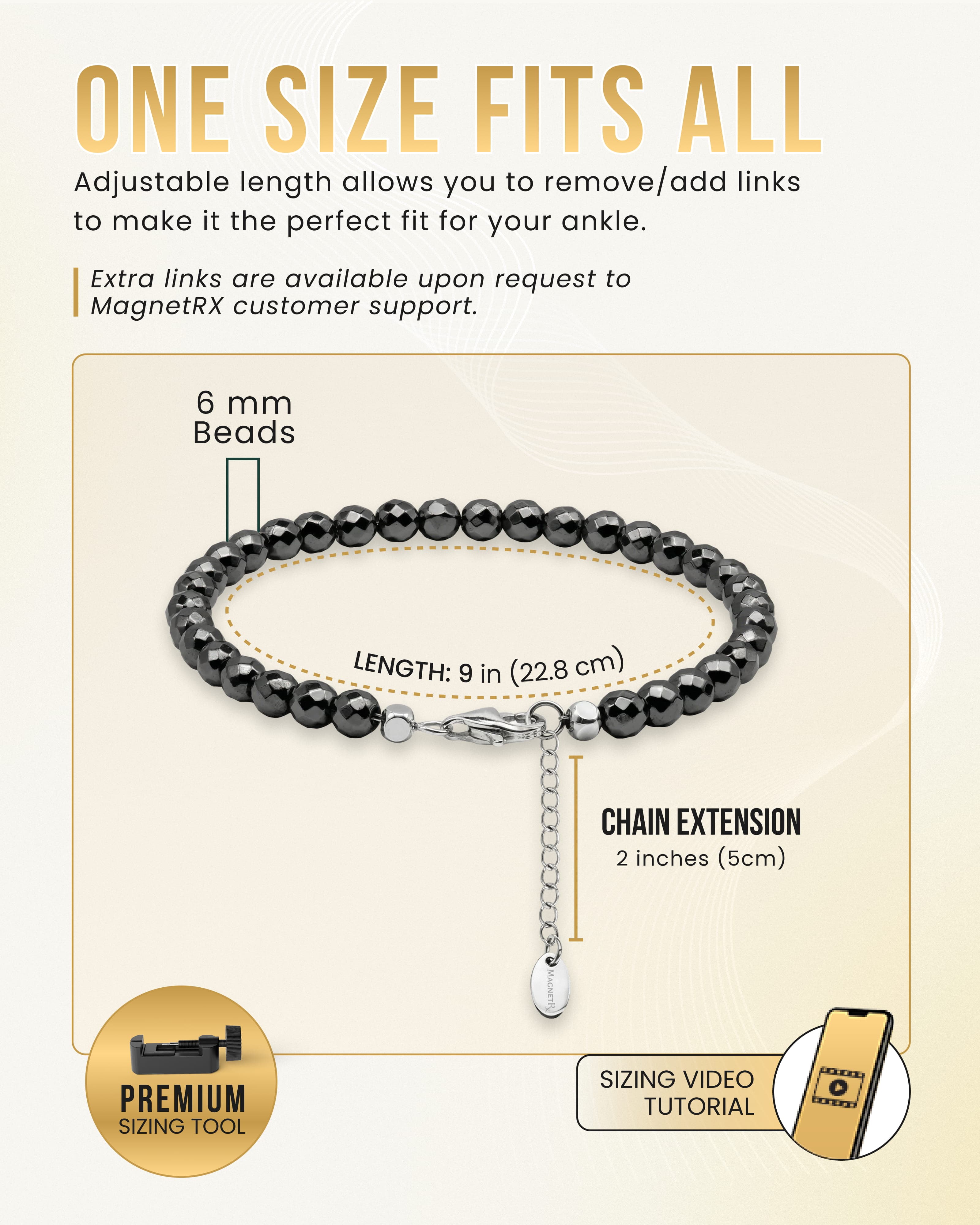 MagnetRX Hematite Magnetic Anklet (6mm Faceted Beads) — lifestyle worn / used context