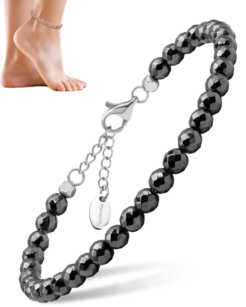 MagnetRX Hematite Magnetic Anklet (6mm Faceted Beads) — main product shot