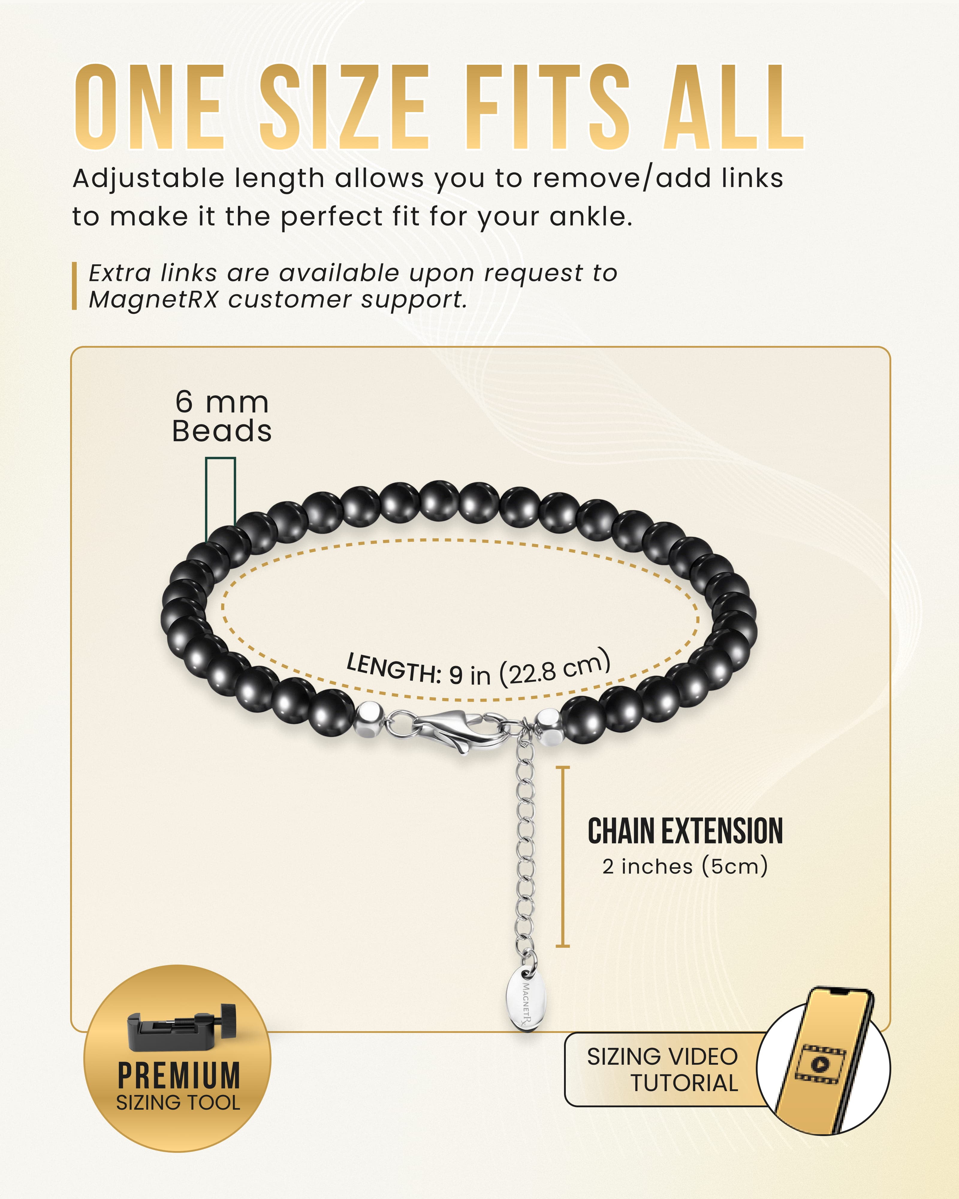 MagnetRX Hematite Magnetic Anklet (6mm Round Beads) — lifestyle worn / used context
