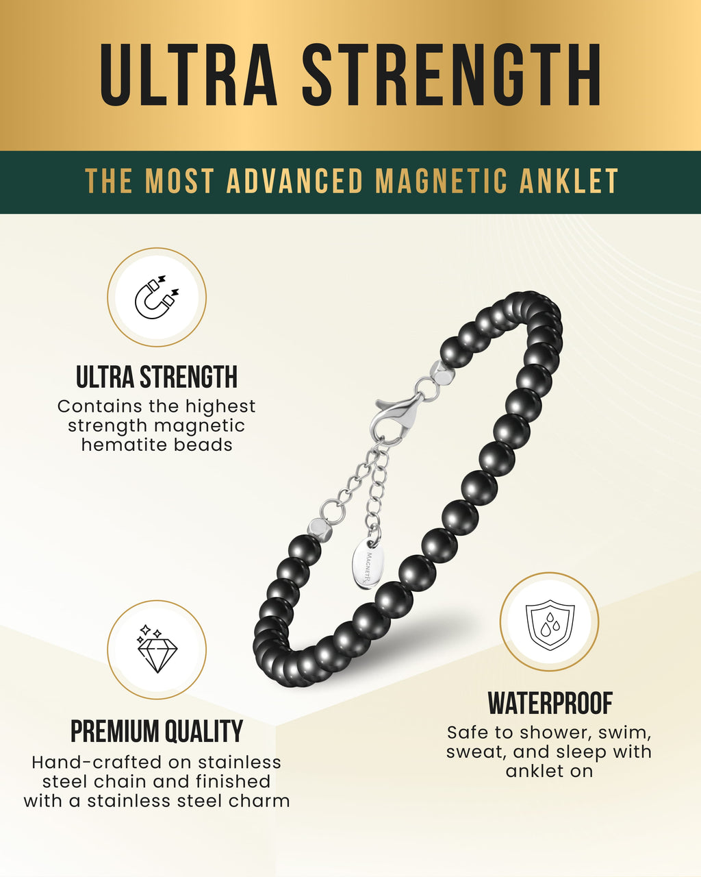 MagnetRX Hematite Magnetic Anklet (6mm Round Beads) — anklet category context