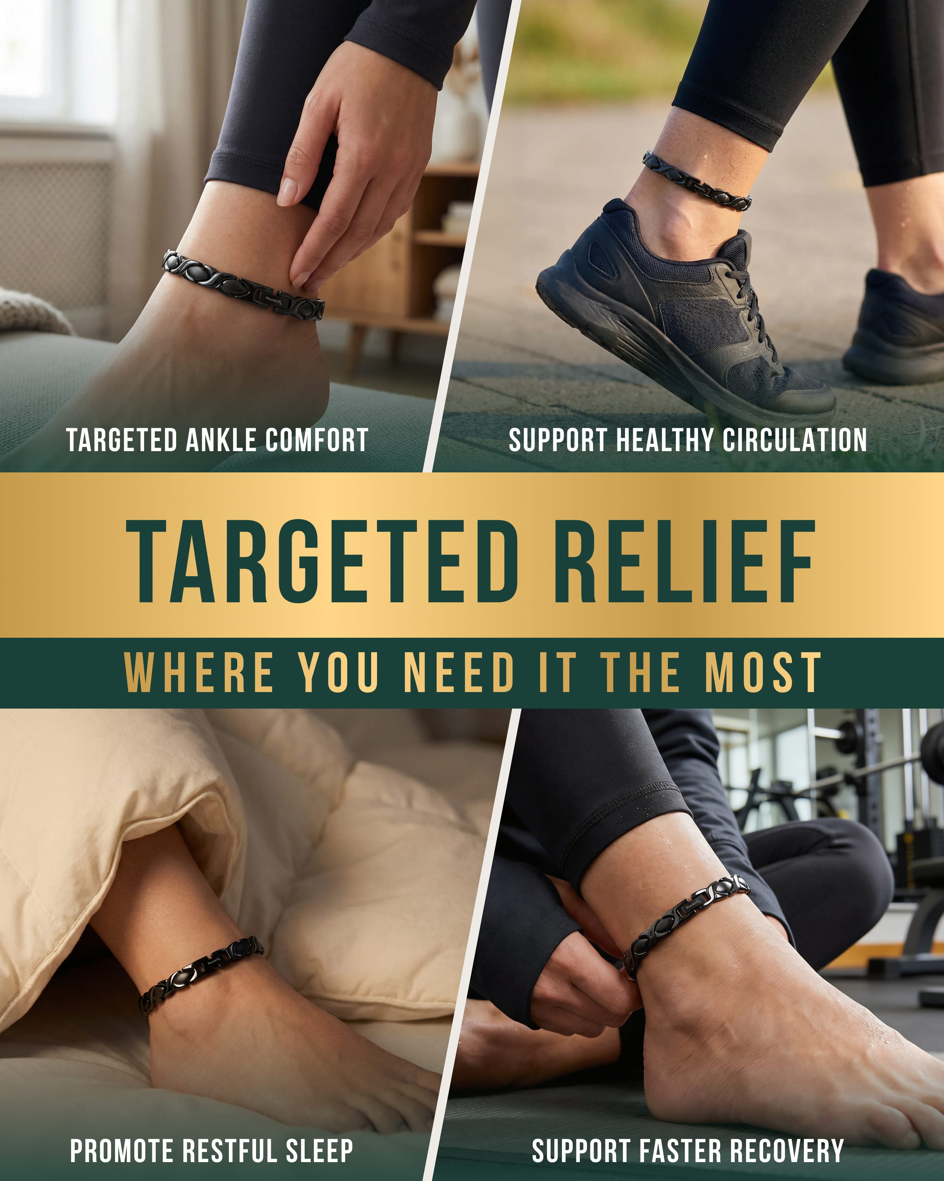 MagnetRX Ultra Strength Titanium Magnetic Therapy Anklet for Women (Black) — detail shot 7