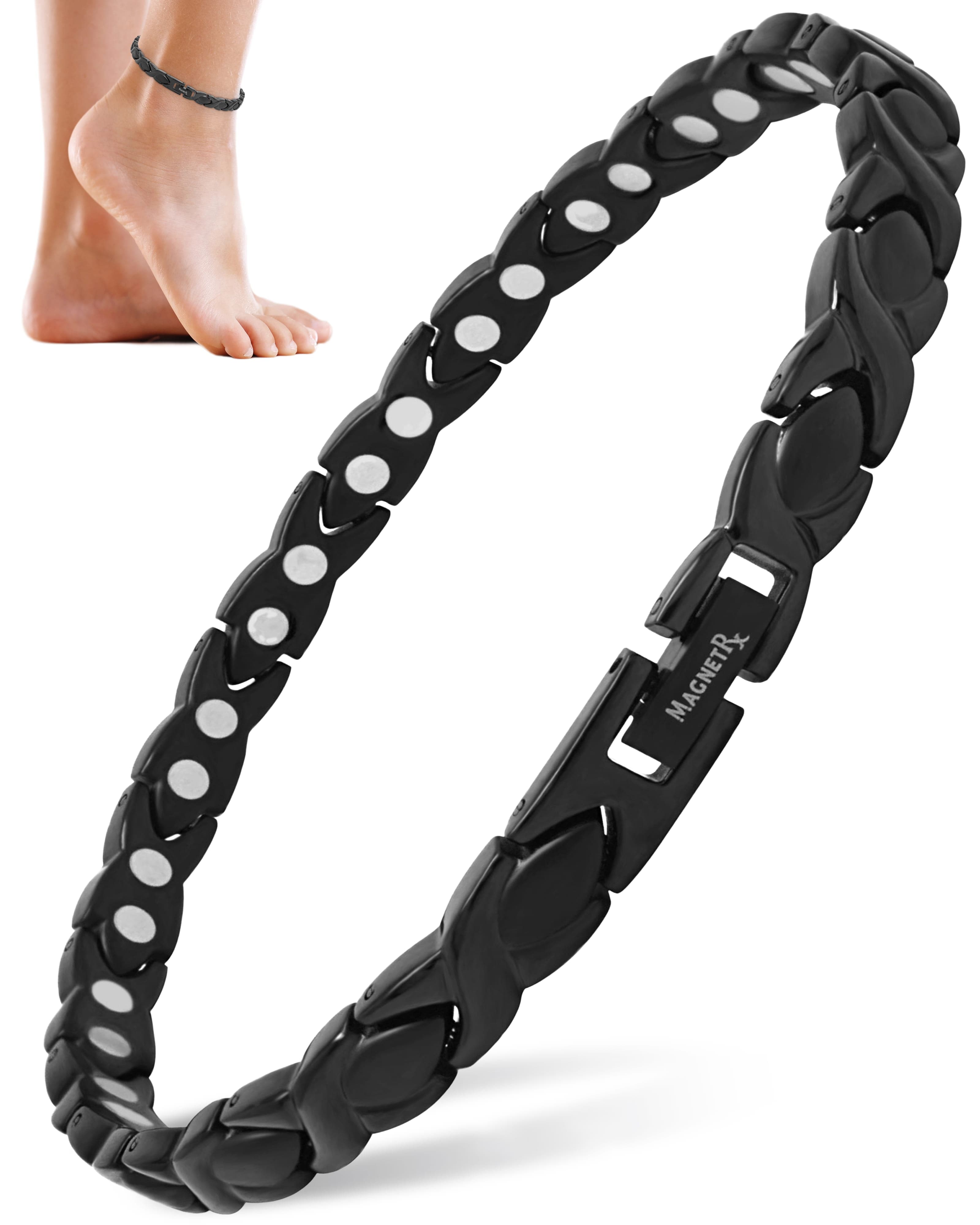 MagnetRX Ultra Strength Titanium Magnetic Therapy Anklet for Women (Black) — main product shot