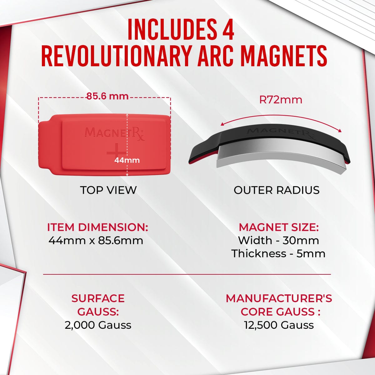 MagnetRX Biomagnetic Therapy Arc Magnets — Neodymium & Silicone (4 Curved Magnets) — detail shot 6