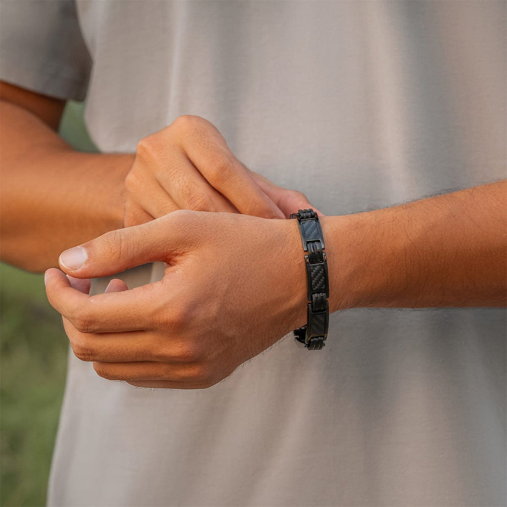 MagnetRX Carbon Fiber Magnetic Bracelet for Men (Black) — Black detail