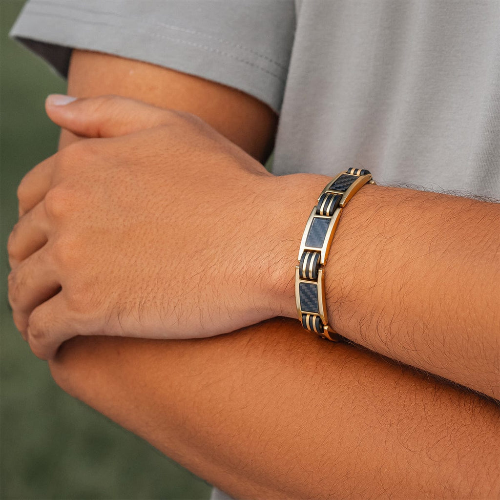 MagnetRX Carbon Fiber Magnetic Bracelet for Men (Gold) — Gold detail