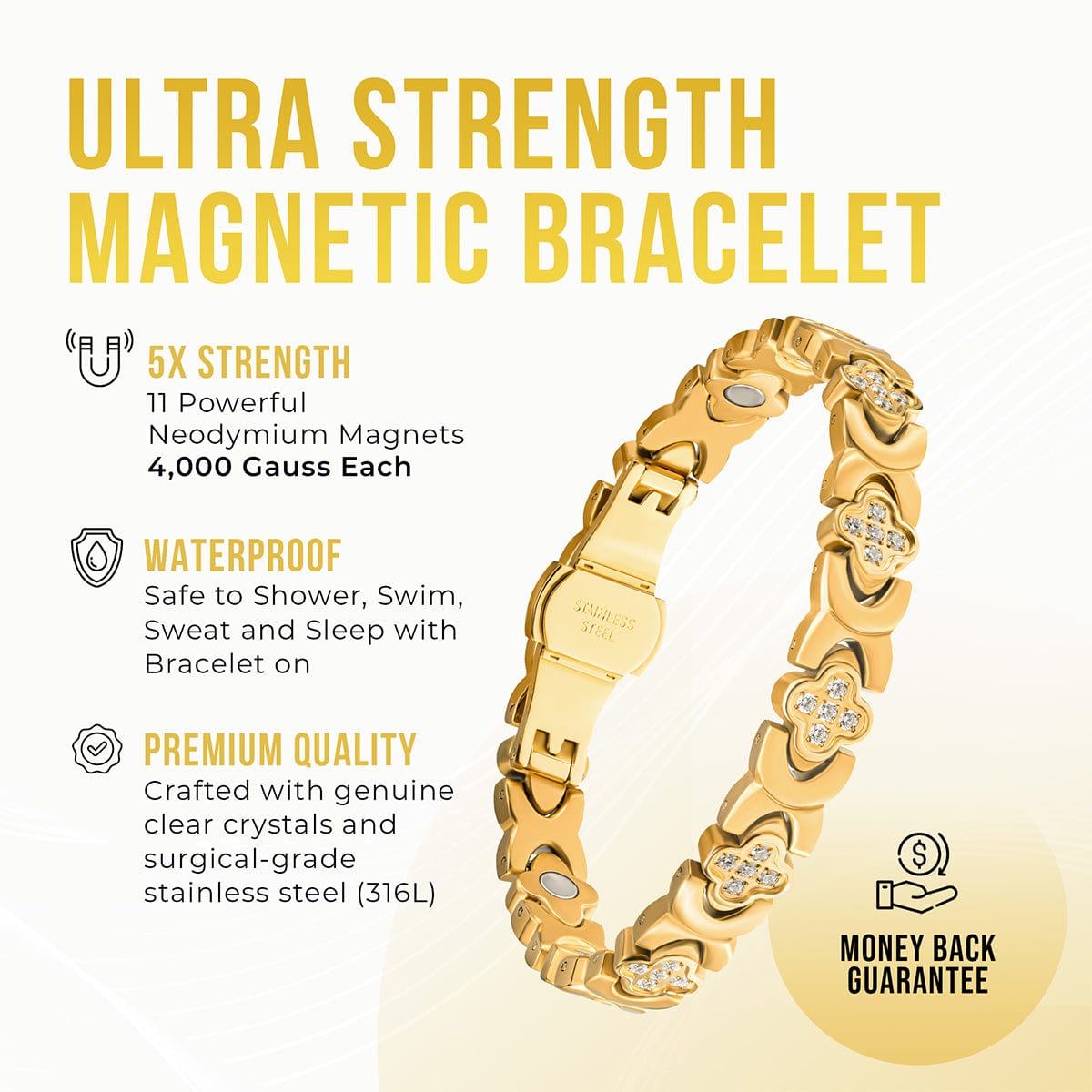 MagnetRX Clover Magnetic Bracelet for Women (Gold) — bracelet category context