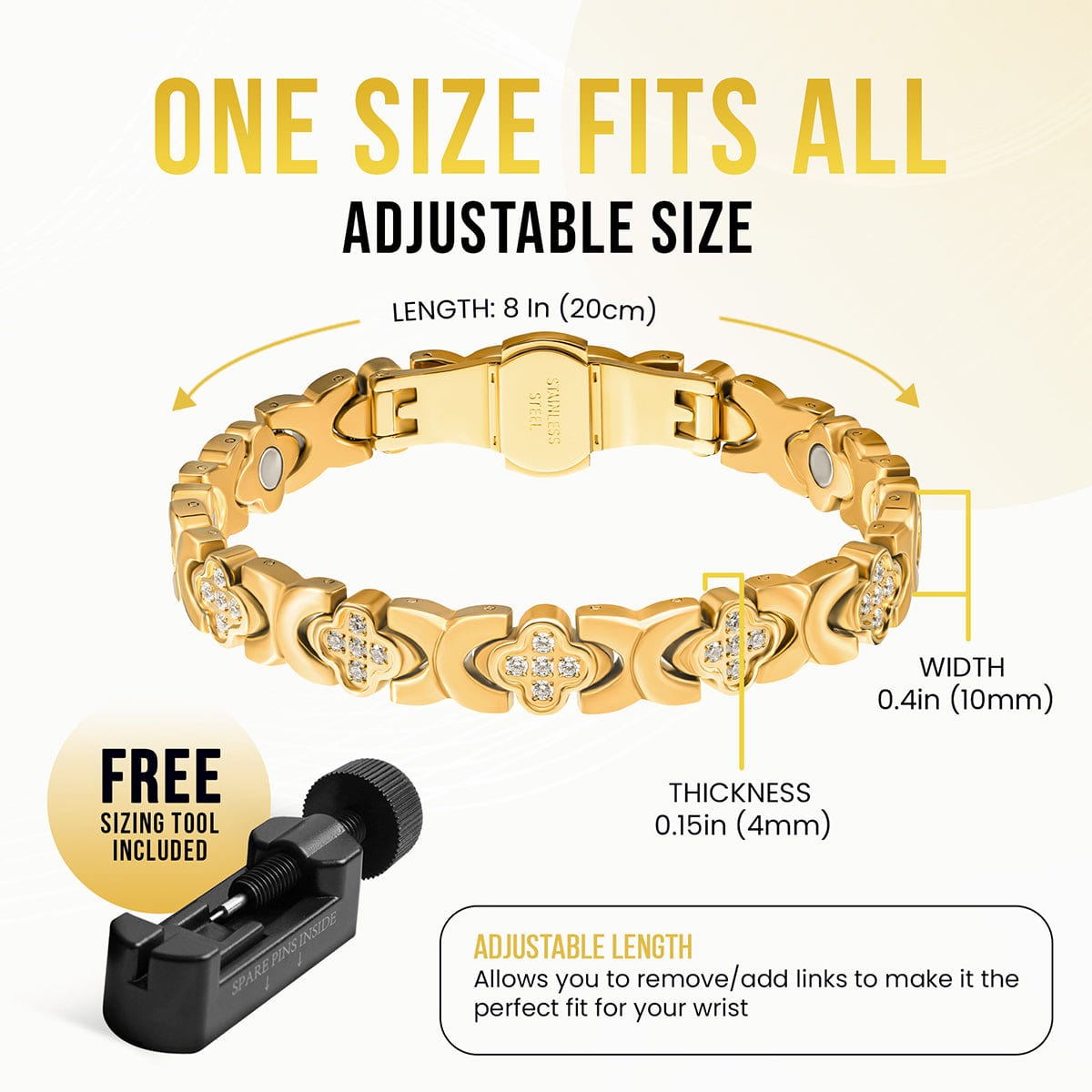 MagnetRX Clover Magnetic Bracelet for Women (Gold) — lifestyle worn / used context