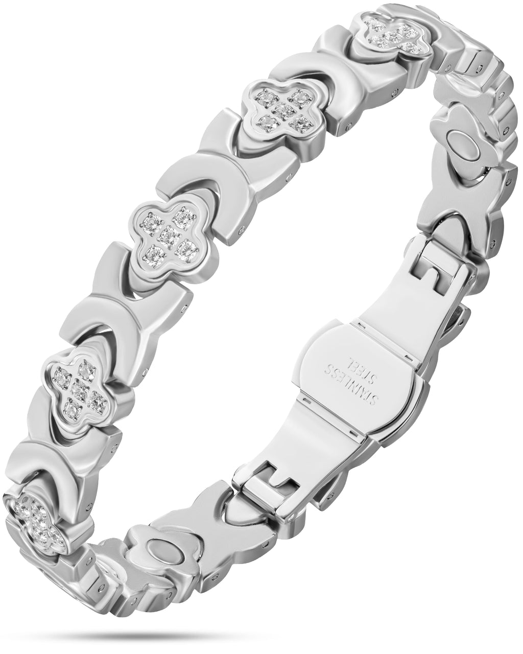 MagnetRX Clover Magnetic Bracelet for Women (Silver) — main product shot
