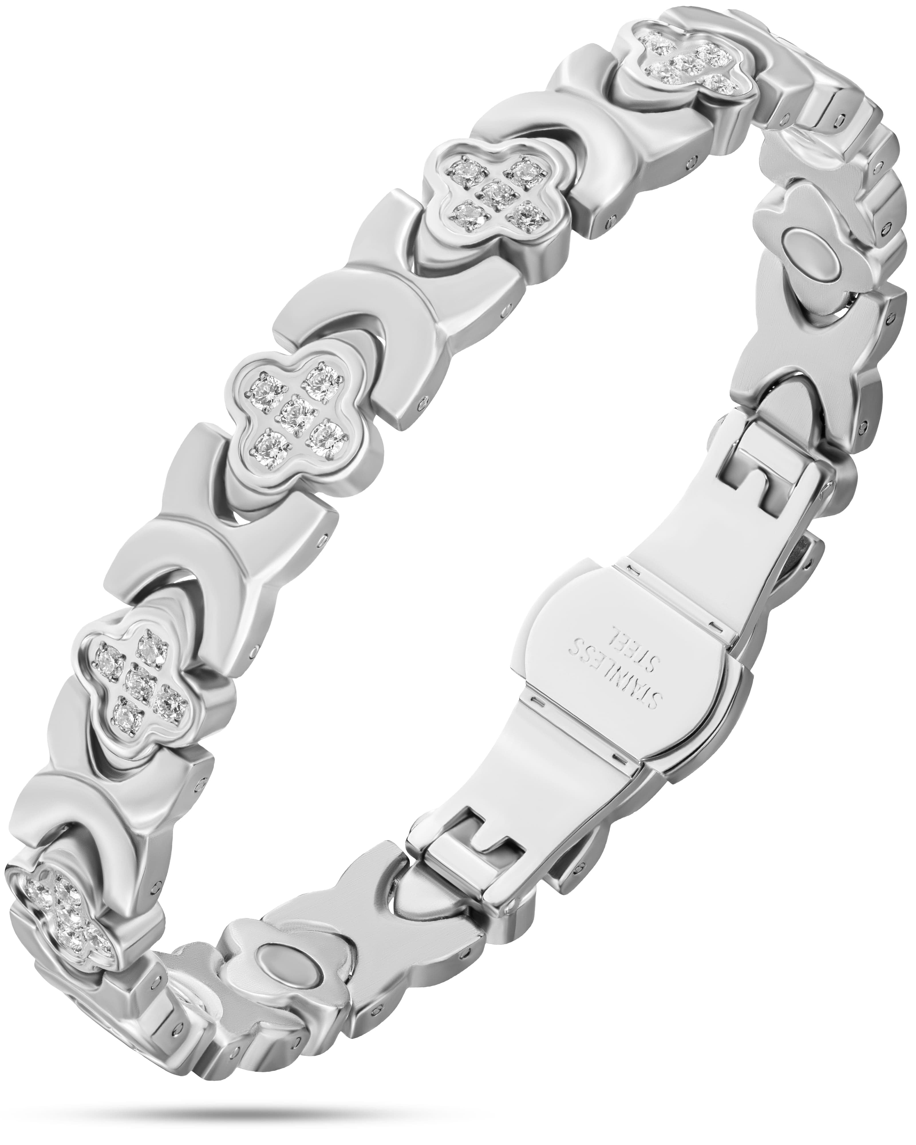 MagnetRX Clover Magnetic Bracelet for Women (Silver) — main product shot