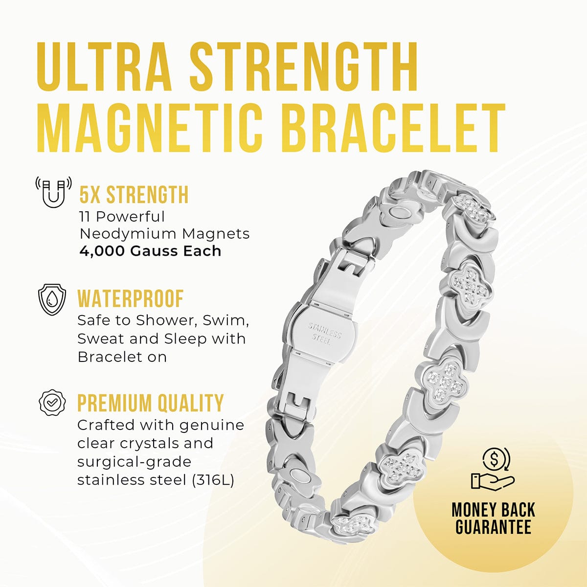 MagnetRX Clover Magnetic Bracelet for Women (Silver) — bracelet category context