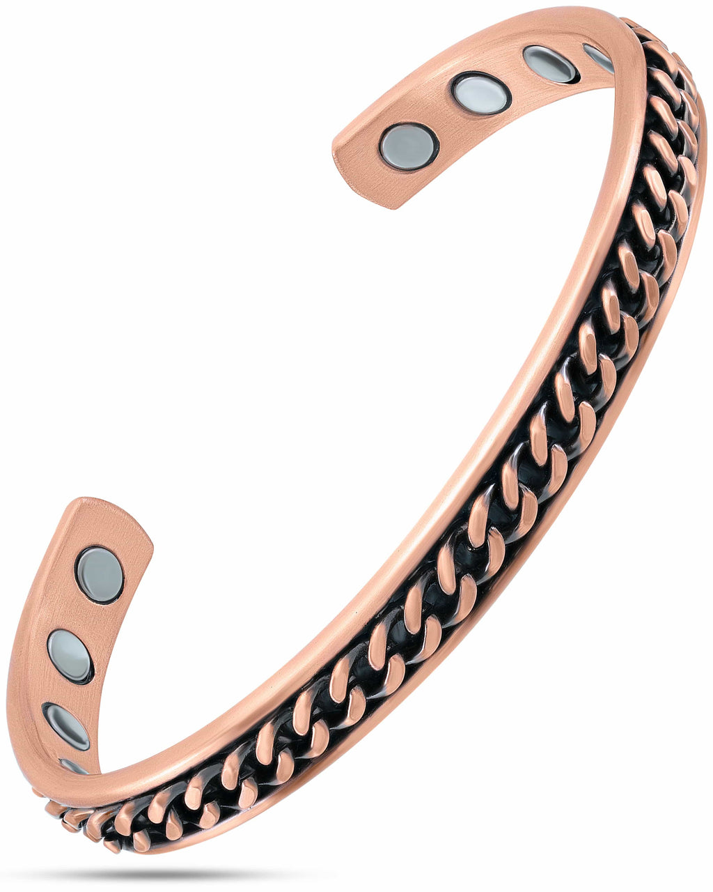 MagnetRX Curb Chain Inlay Copper Cuff Magnetic Therapy Bracelet for Men & Women — main product shot
