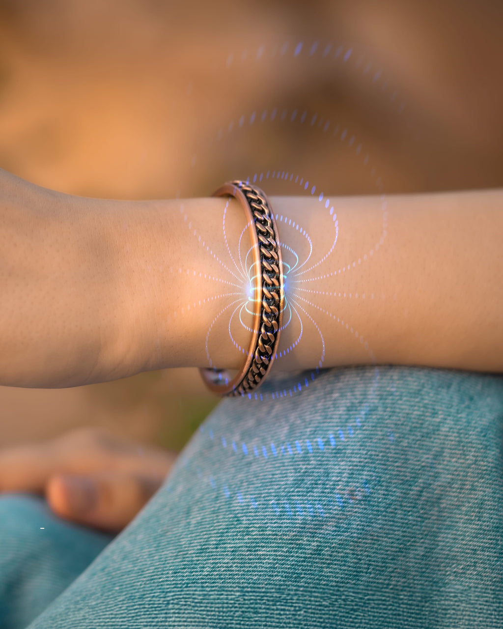 MagnetRX Curb Chain Inlay Copper Cuff Magnetic Therapy Bracelet for Men & Women — construction detail
