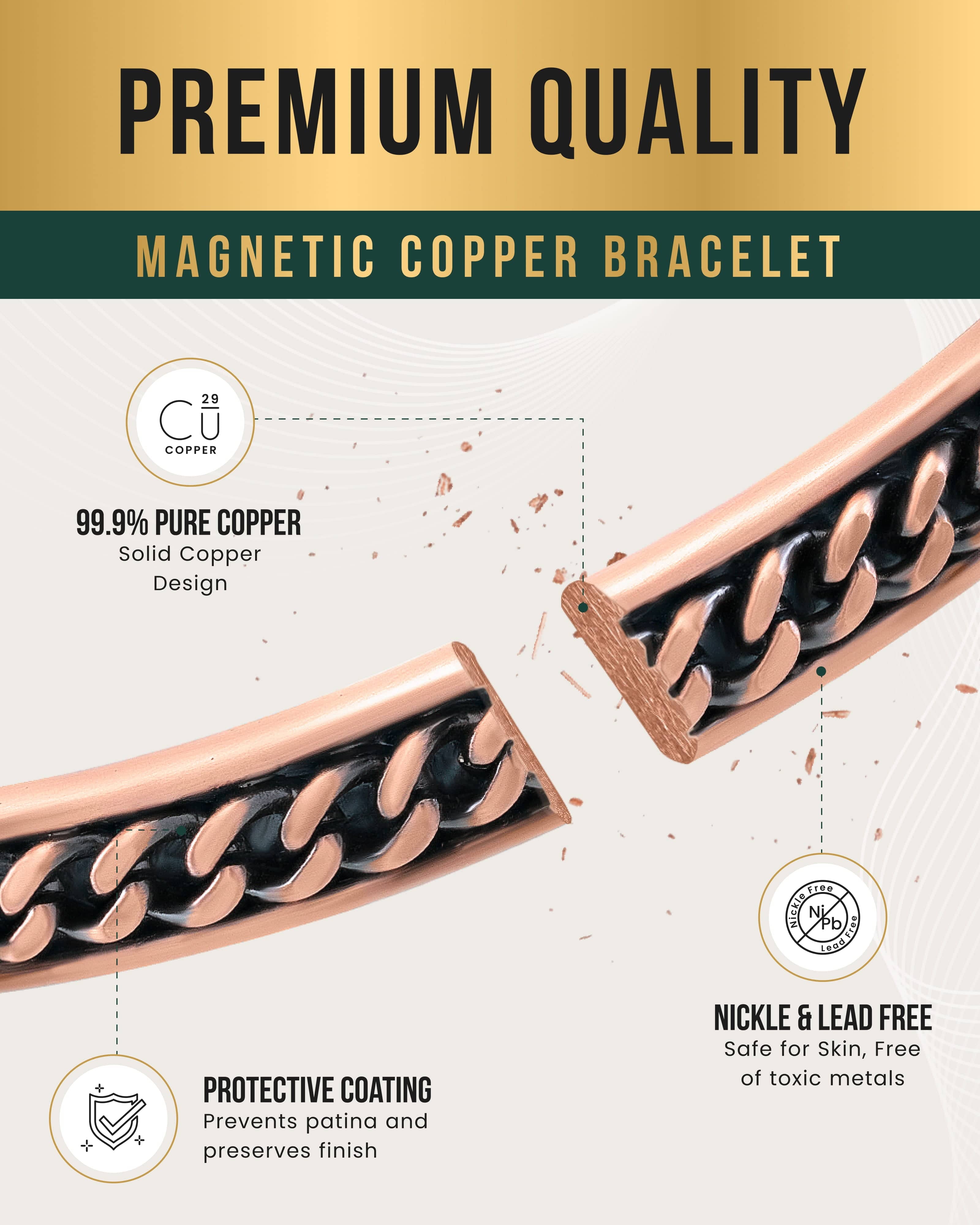 MagnetRX Curb Chain Inlay Copper Cuff Magnetic Therapy Bracelet for Men & Women — lifestyle worn / used context
