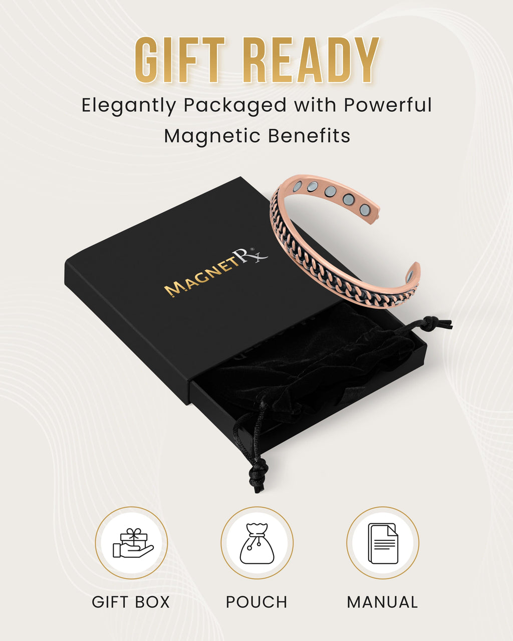 MagnetRX Curb Chain Inlay Copper Cuff Magnetic Therapy Bracelet for Men & Women — detail shot 8