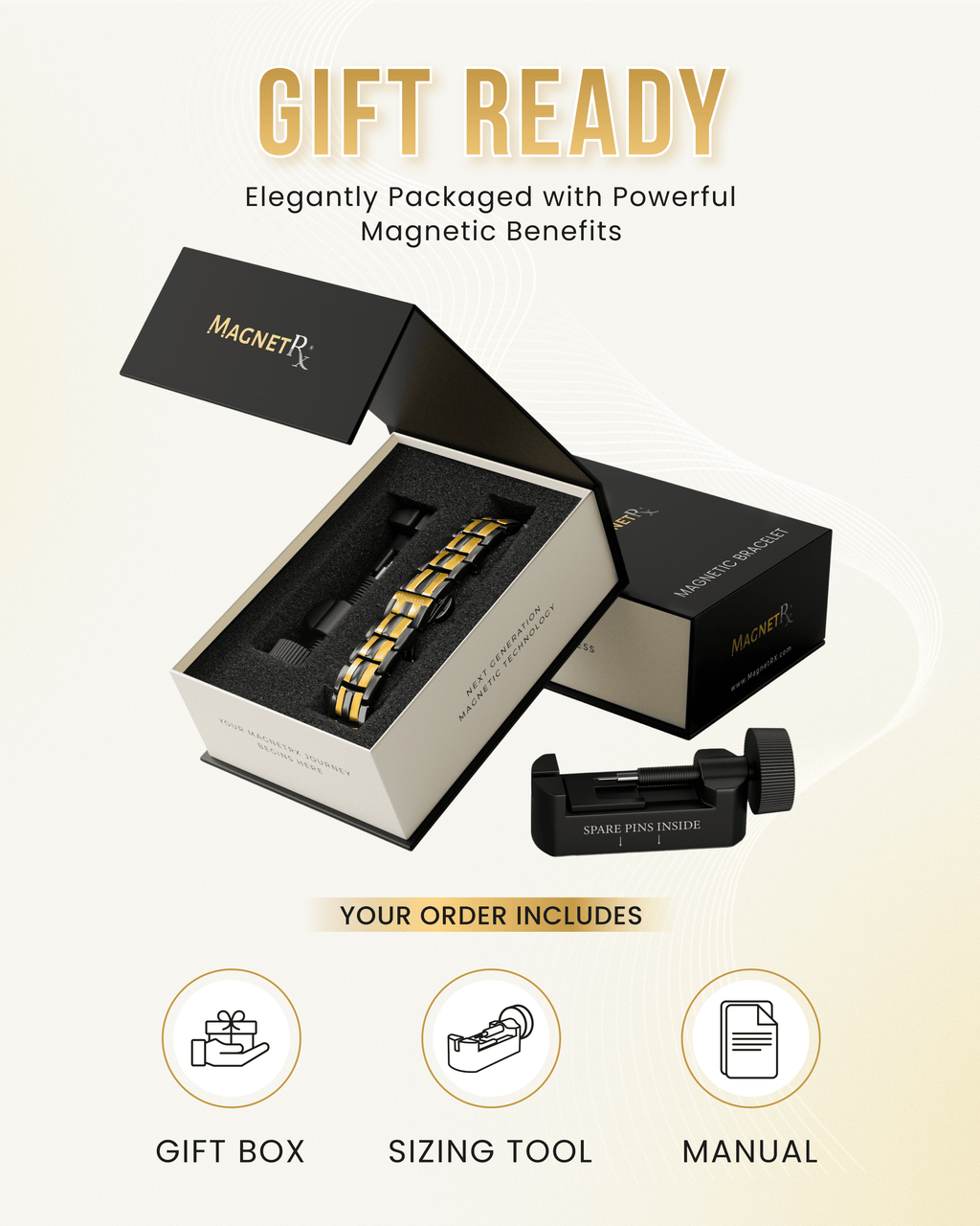 MagnetRX EllipseMAX Magnetic Bracelet for Men (Black & Gold) — detail shot 6