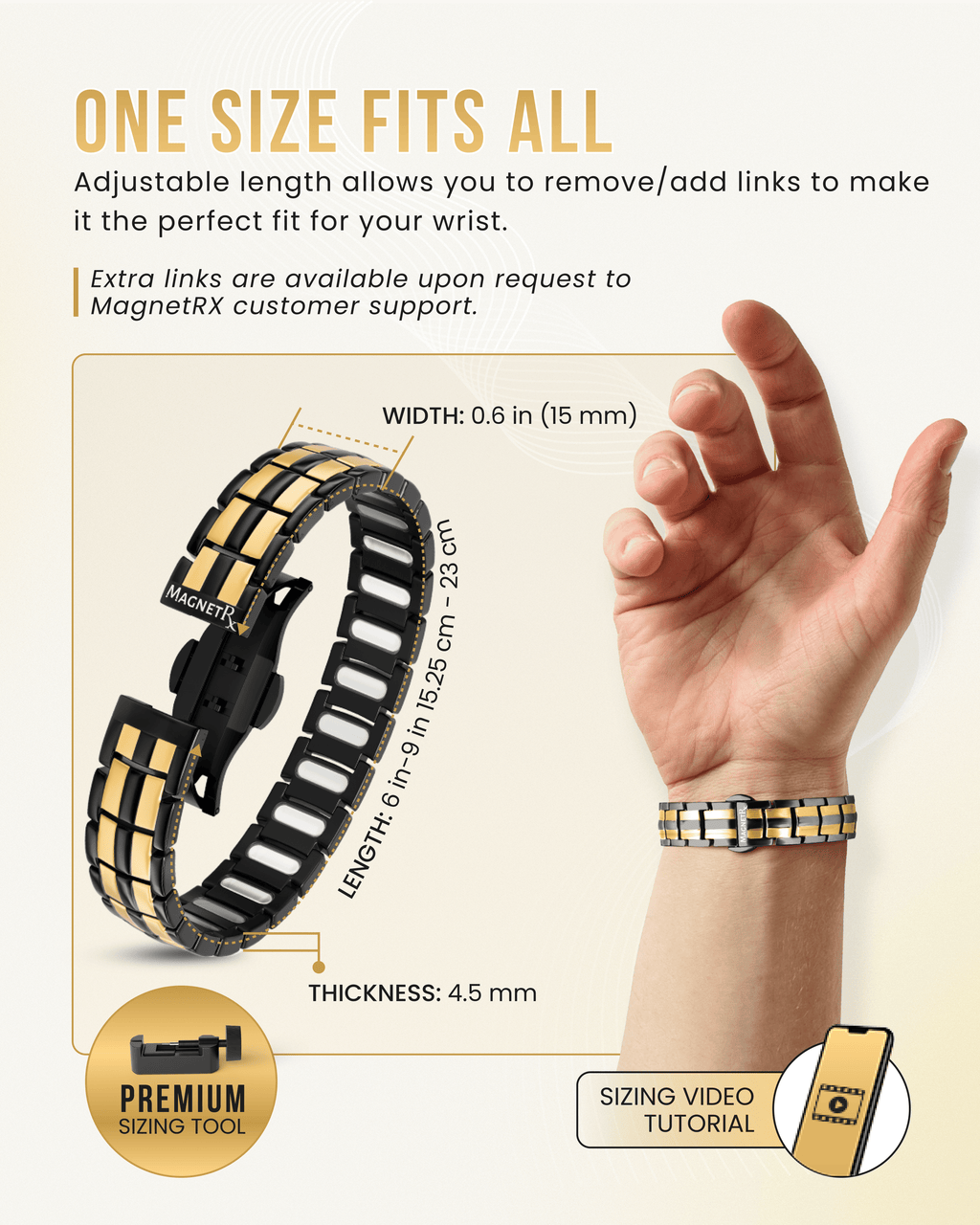 MagnetRX EllipseMAX Magnetic Bracelet for Men (Black & Gold) — lifestyle worn / used context
