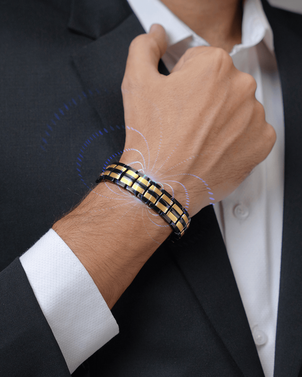 MagnetRX EllipseMAX Magnetic Bracelet for Men (Black & Gold) — detail shot 8
