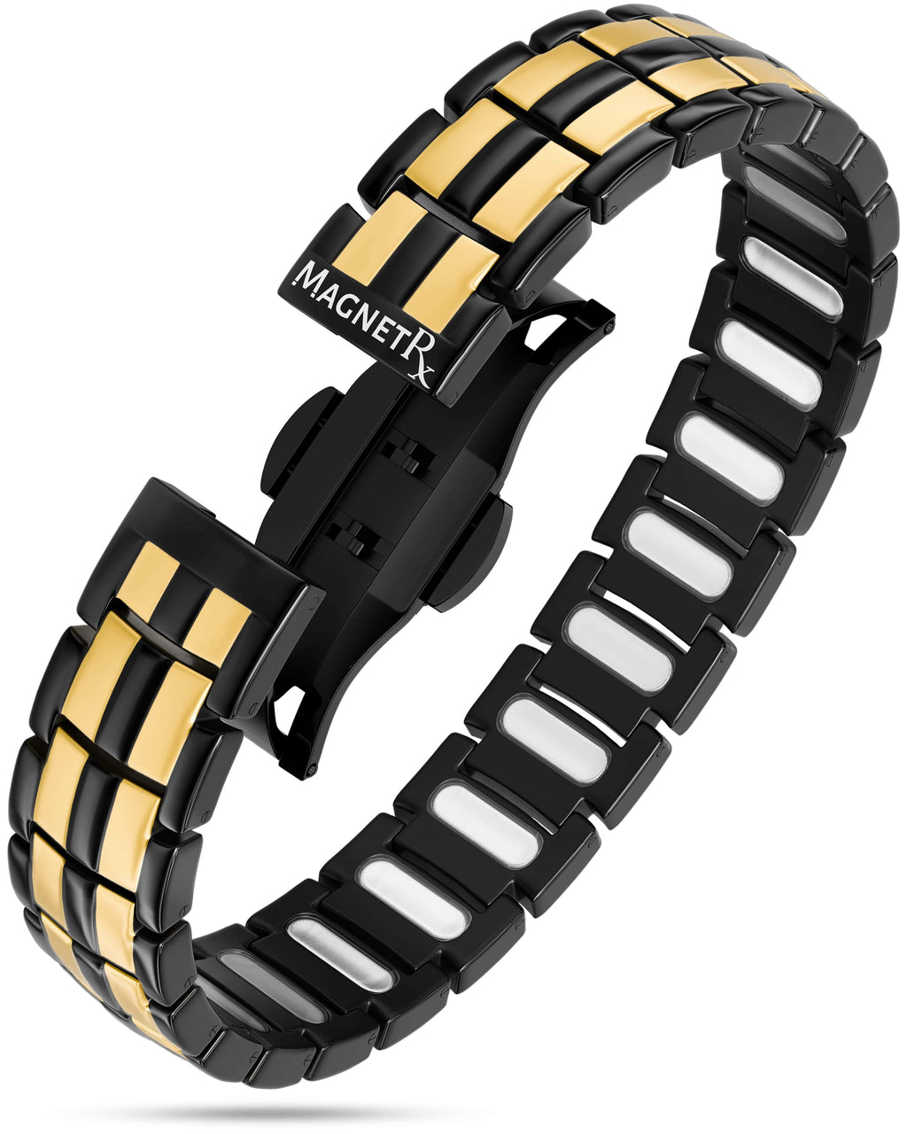 MagnetRX EllipseMAX Magnetic Bracelet for Men (Black & Gold) — main product shot
