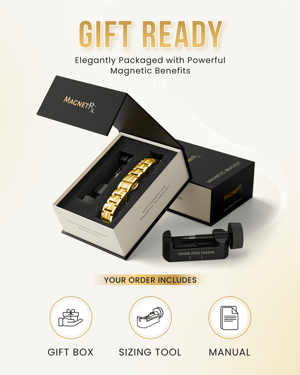 MagnetRX EllipseMAX Magnetic Bracelet for Men (Gold) — detail shot 6