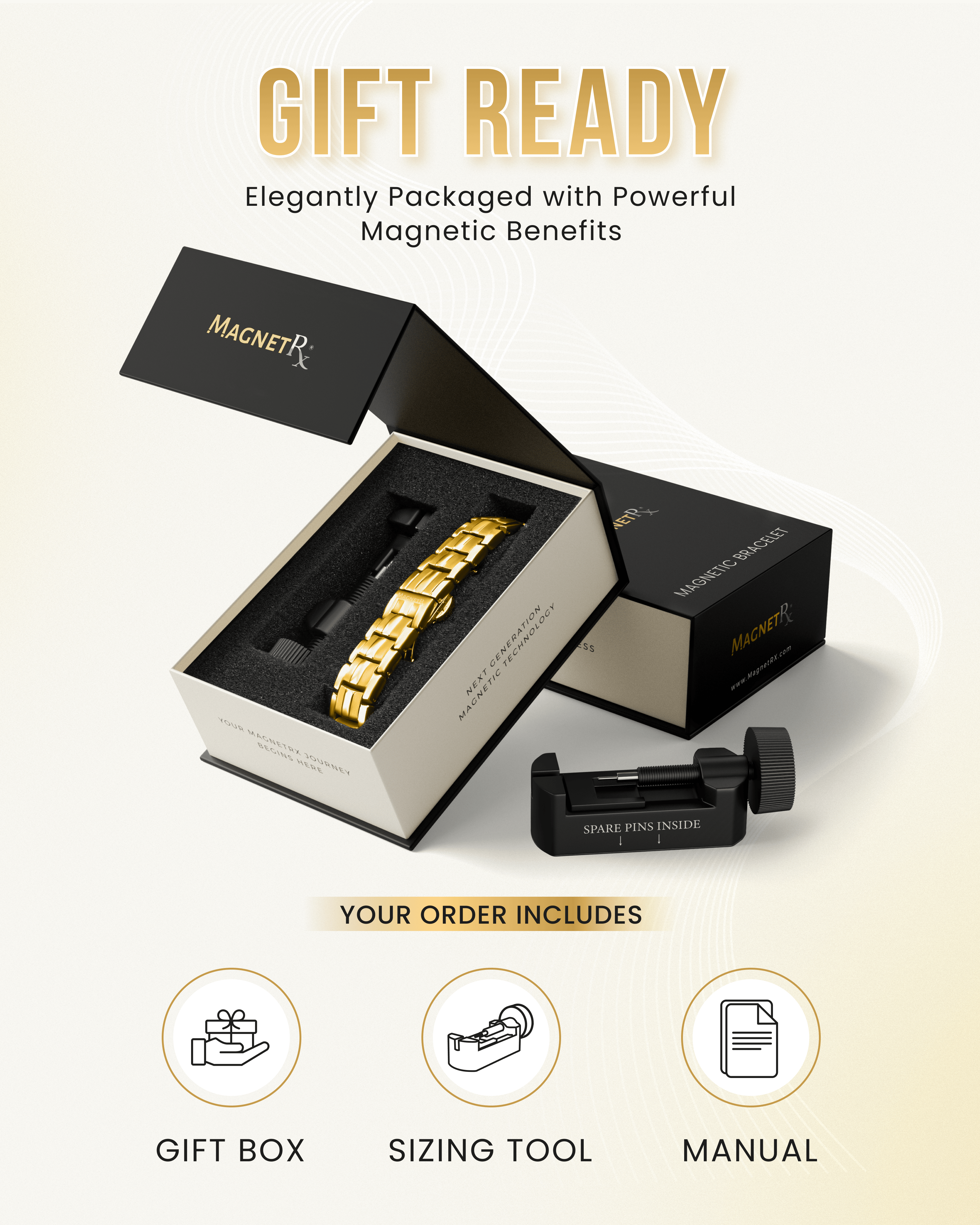 MagnetRX EllipseMAX Magnetic Bracelet for Men (Gold) — detail shot 6