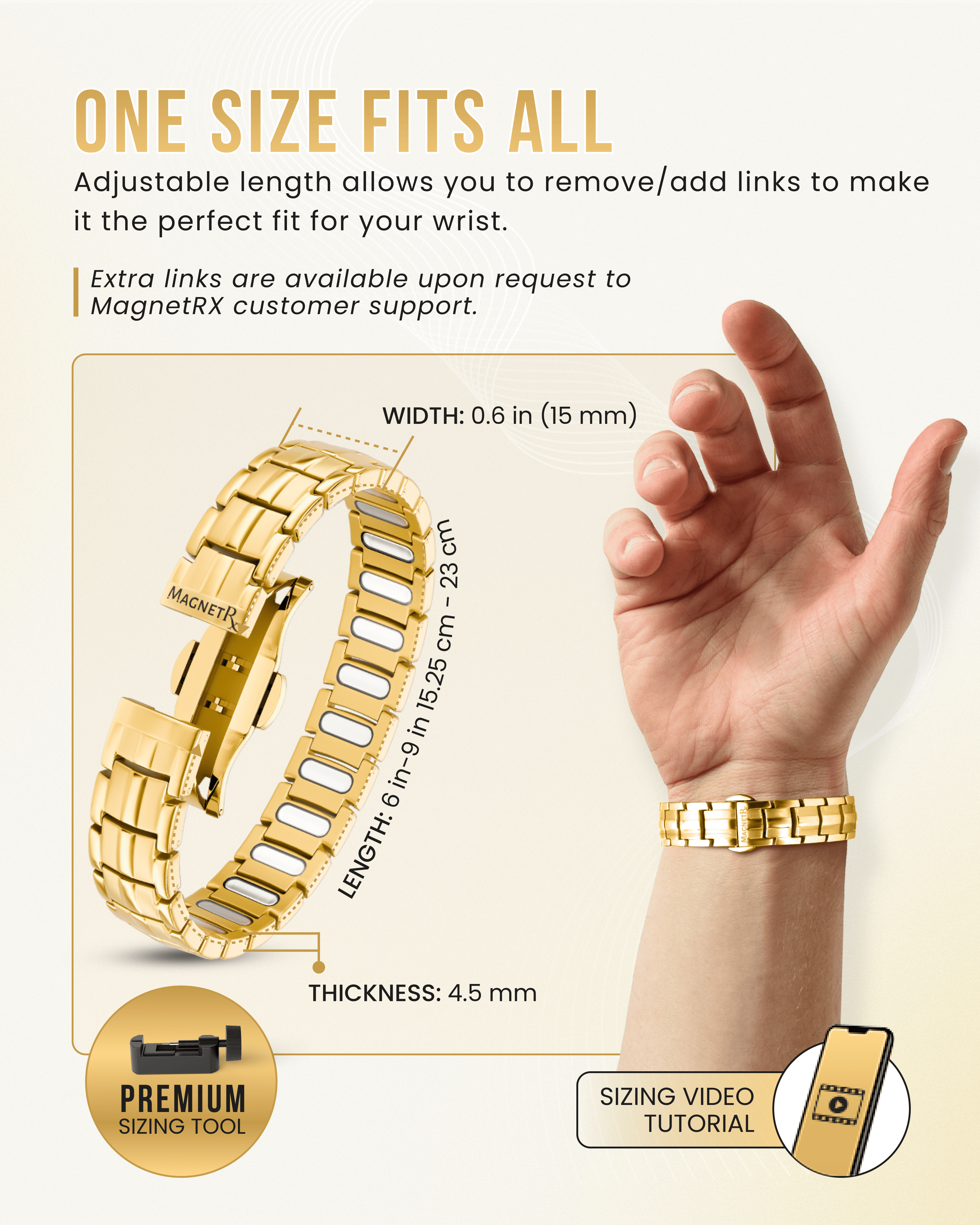 MagnetRX EllipseMAX Magnetic Bracelet for Men (Gold) — lifestyle worn / used context