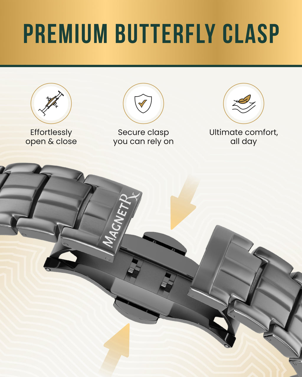 MagnetRX EllipseMAX Magnetic Bracelet for Men (Gunmetal) — MagnetRX branding close-up