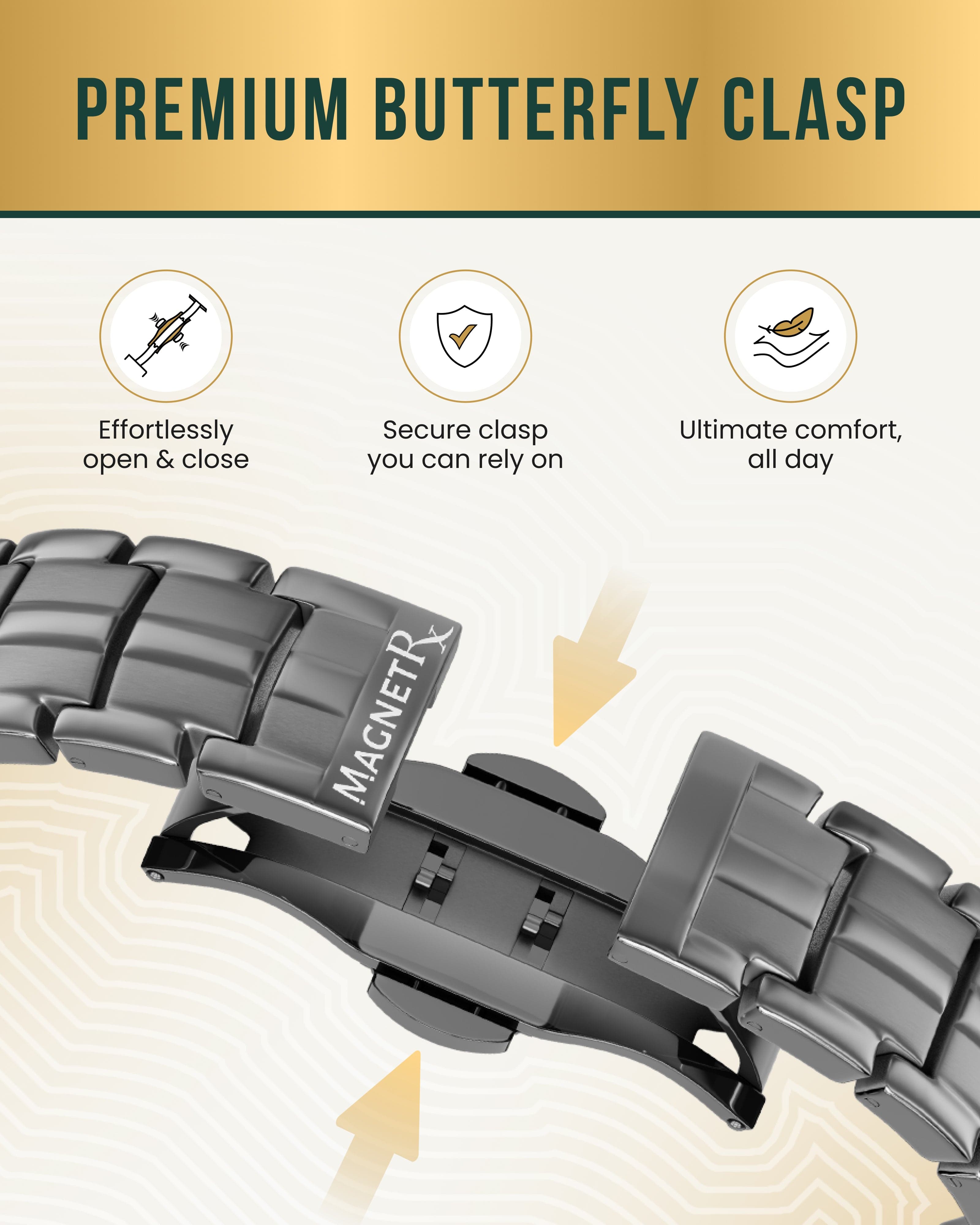 MagnetRX EllipseMAX Magnetic Bracelet for Men (Gunmetal) — MagnetRX branding close-up