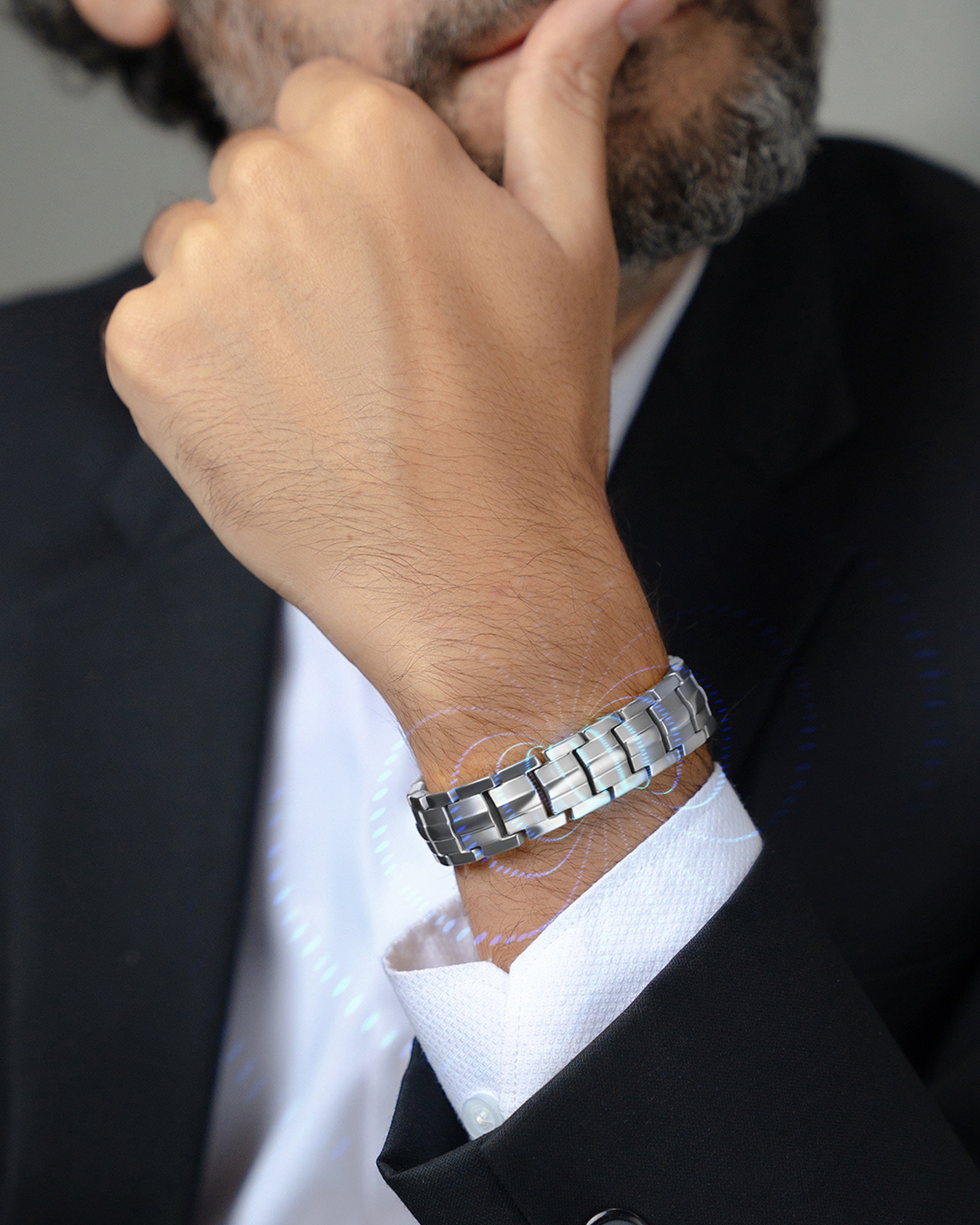 MagnetRX EllipseMAX Magnetic Bracelet for Men (Silver) — detail shot 8