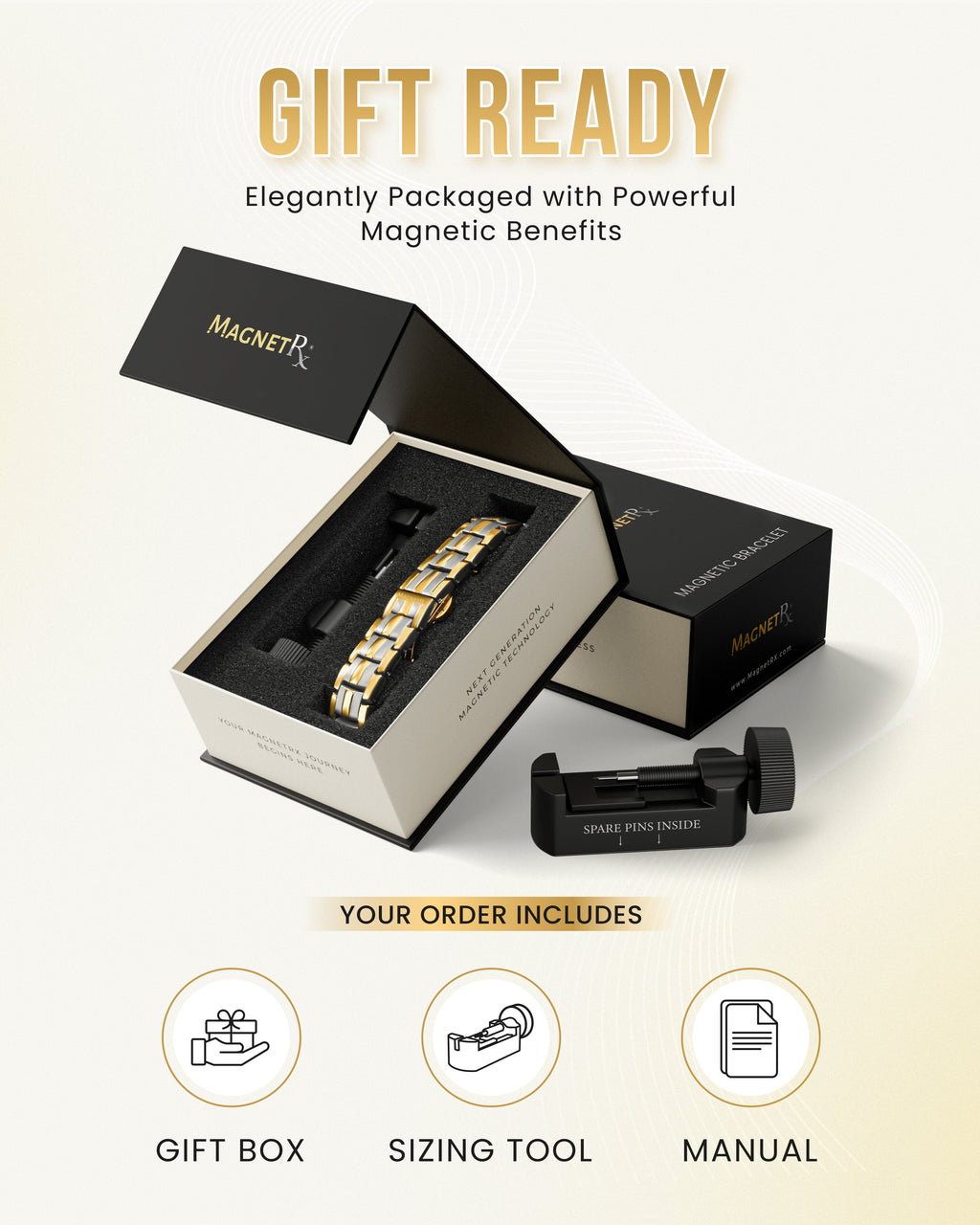 MagnetRX EllipseMAX Magnetic Bracelet for Men (Silver & Gold) — detail shot 6