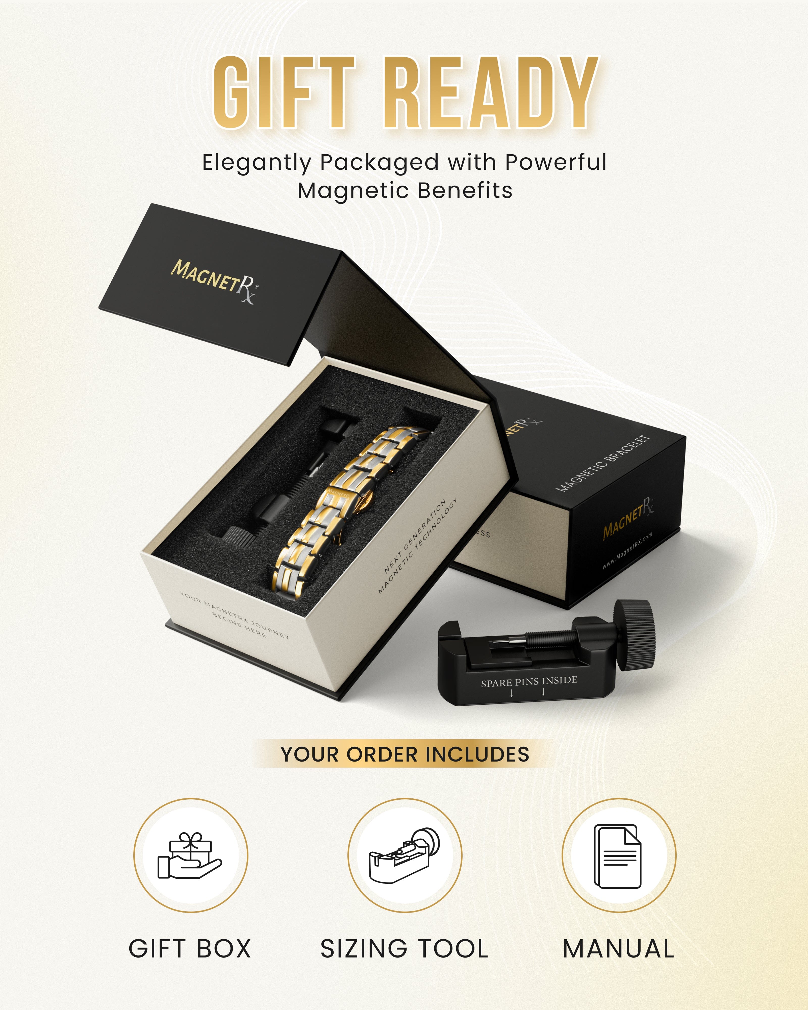 MagnetRX EllipseMAX Magnetic Bracelet for Men (Silver & Gold) — detail shot 6