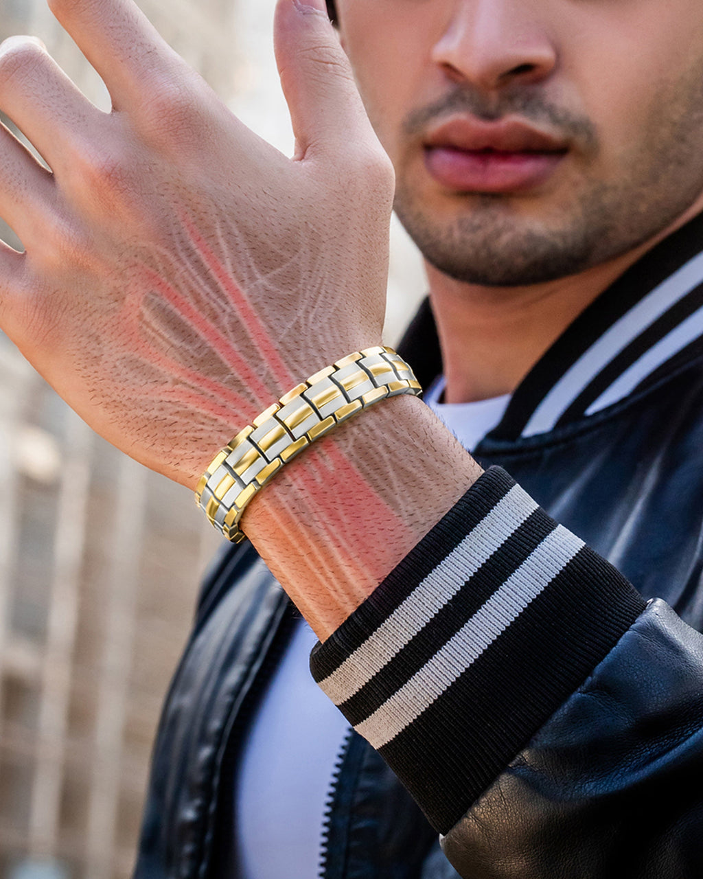 MagnetRX EllipseMAX Magnetic Bracelet for Men (Silver & Gold) — Silver detail