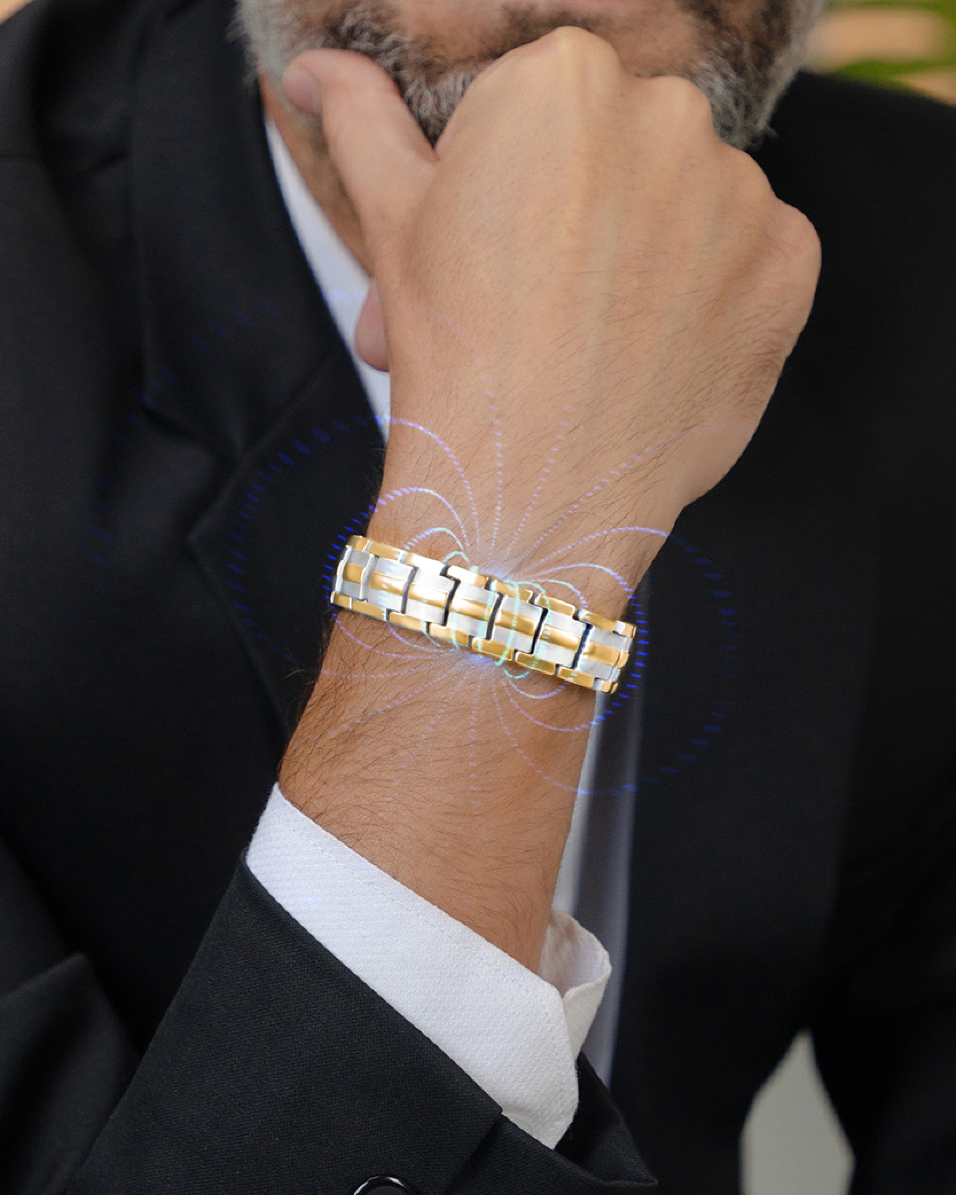 MagnetRX EllipseMAX Magnetic Bracelet for Men (Silver & Gold) — detail shot 8