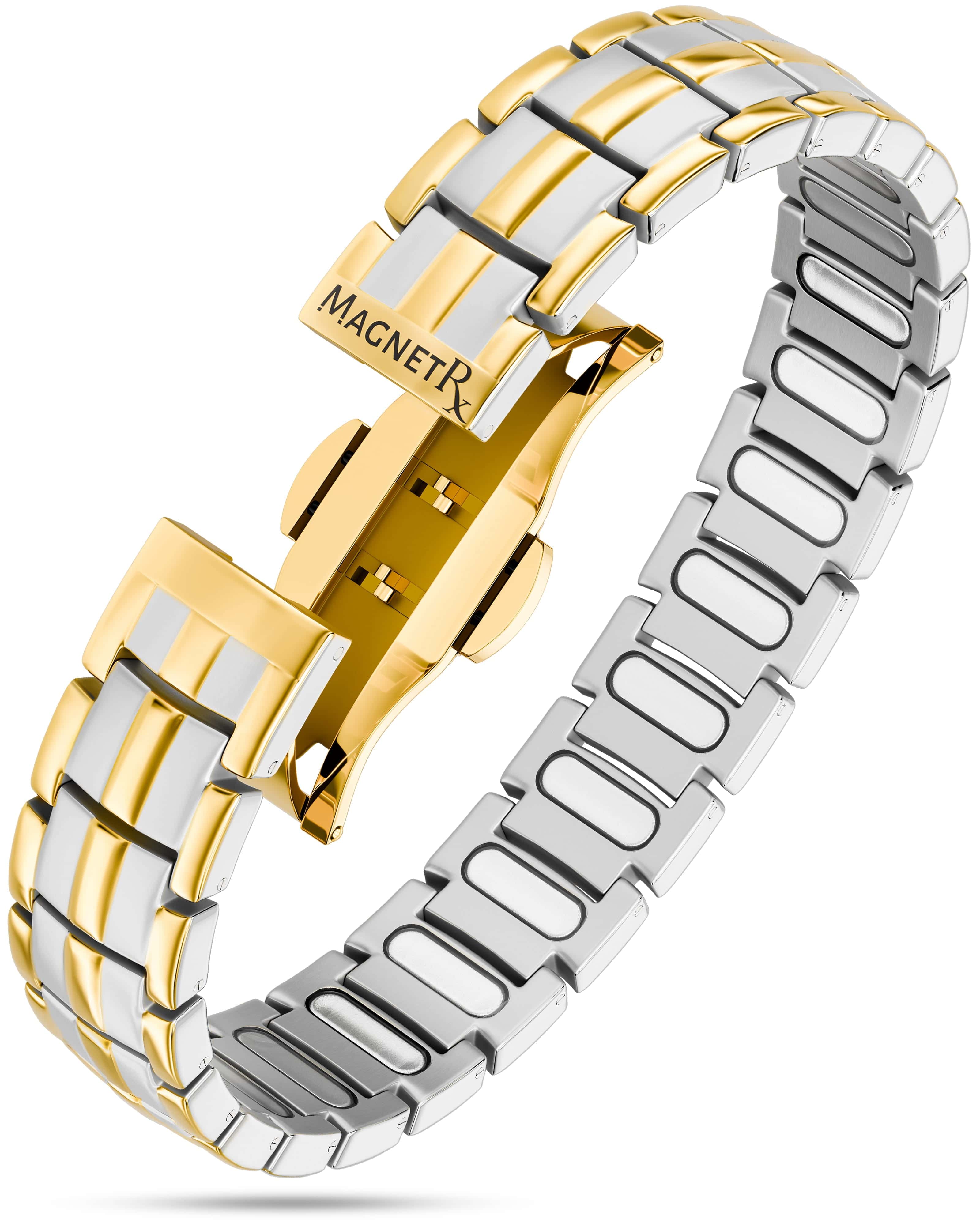 MagnetRX EllipseMAX Magnetic Bracelet for Men (Silver & Gold) — main product shot