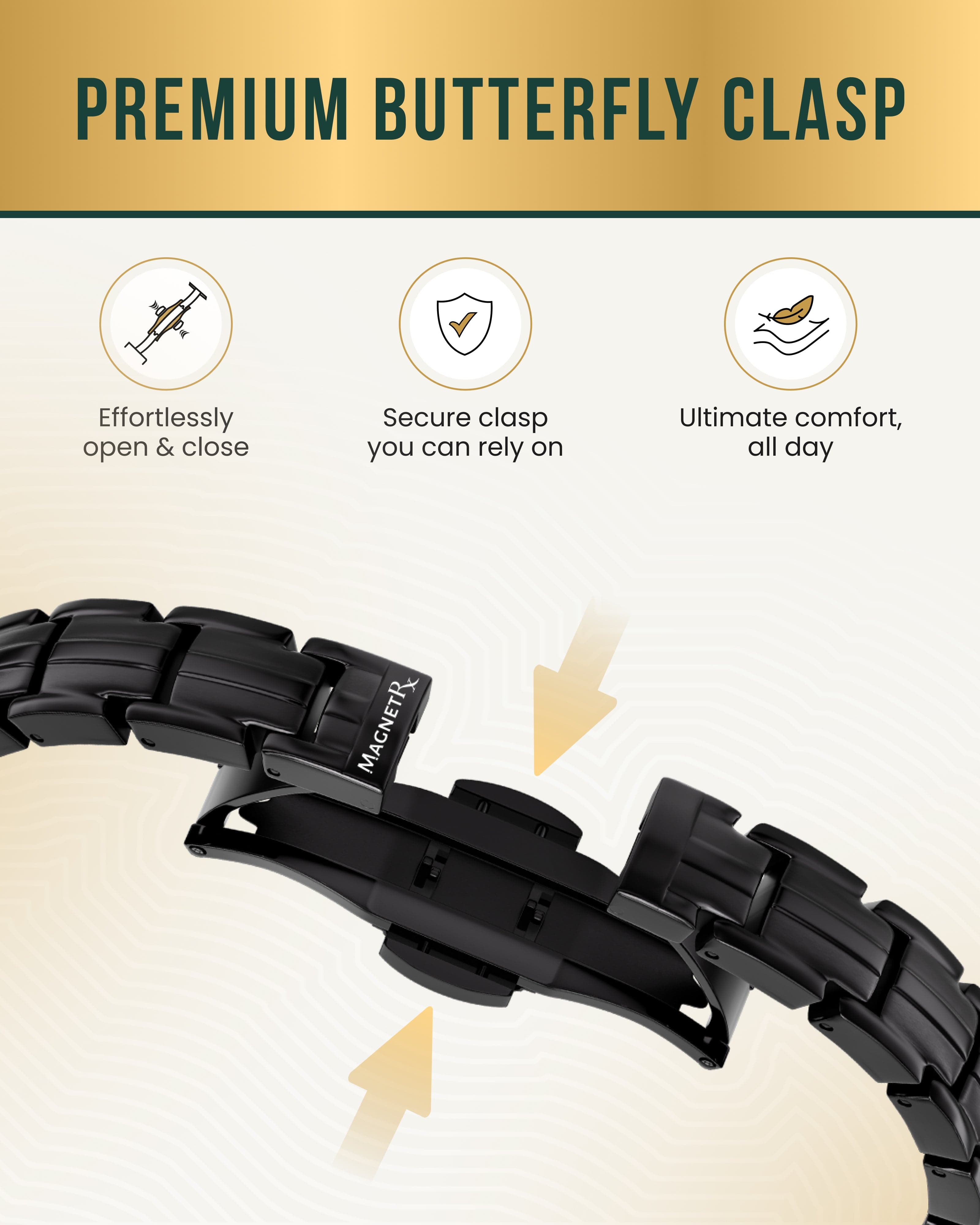MagnetRX EllipseMAX Magnetic Bracelet for Women (Black) — MagnetRX branding close-up