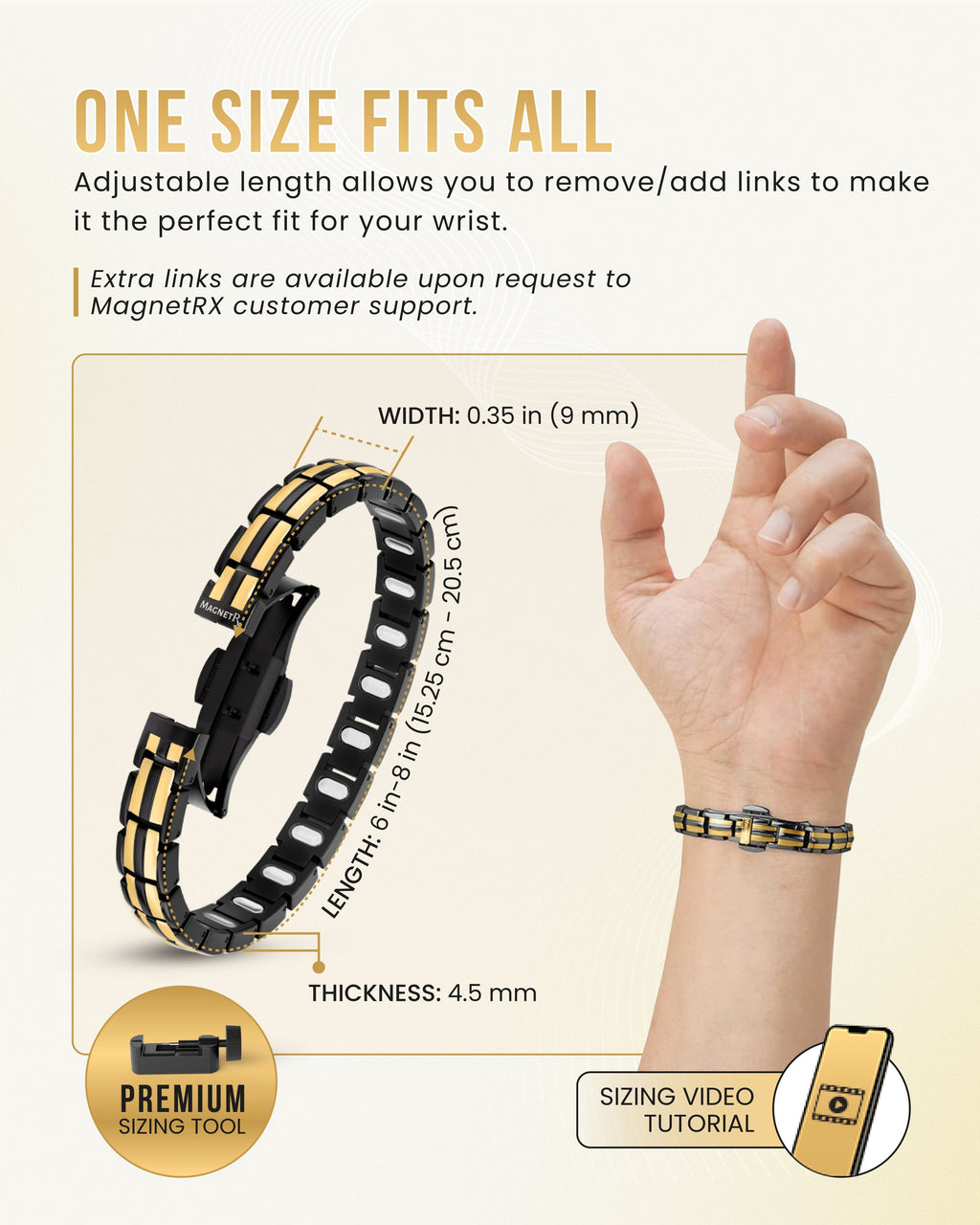 MagnetRX EllipseMAX Magnetic Bracelet for Women (Black & Gold) — lifestyle worn / used context