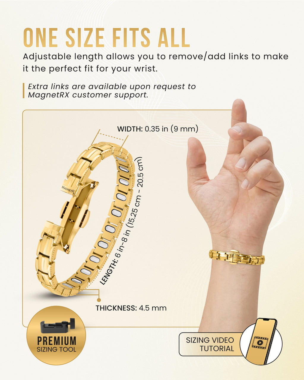 MagnetRX EllipseMAX Magnetic Bracelet for Women (Gold) — lifestyle worn / used context