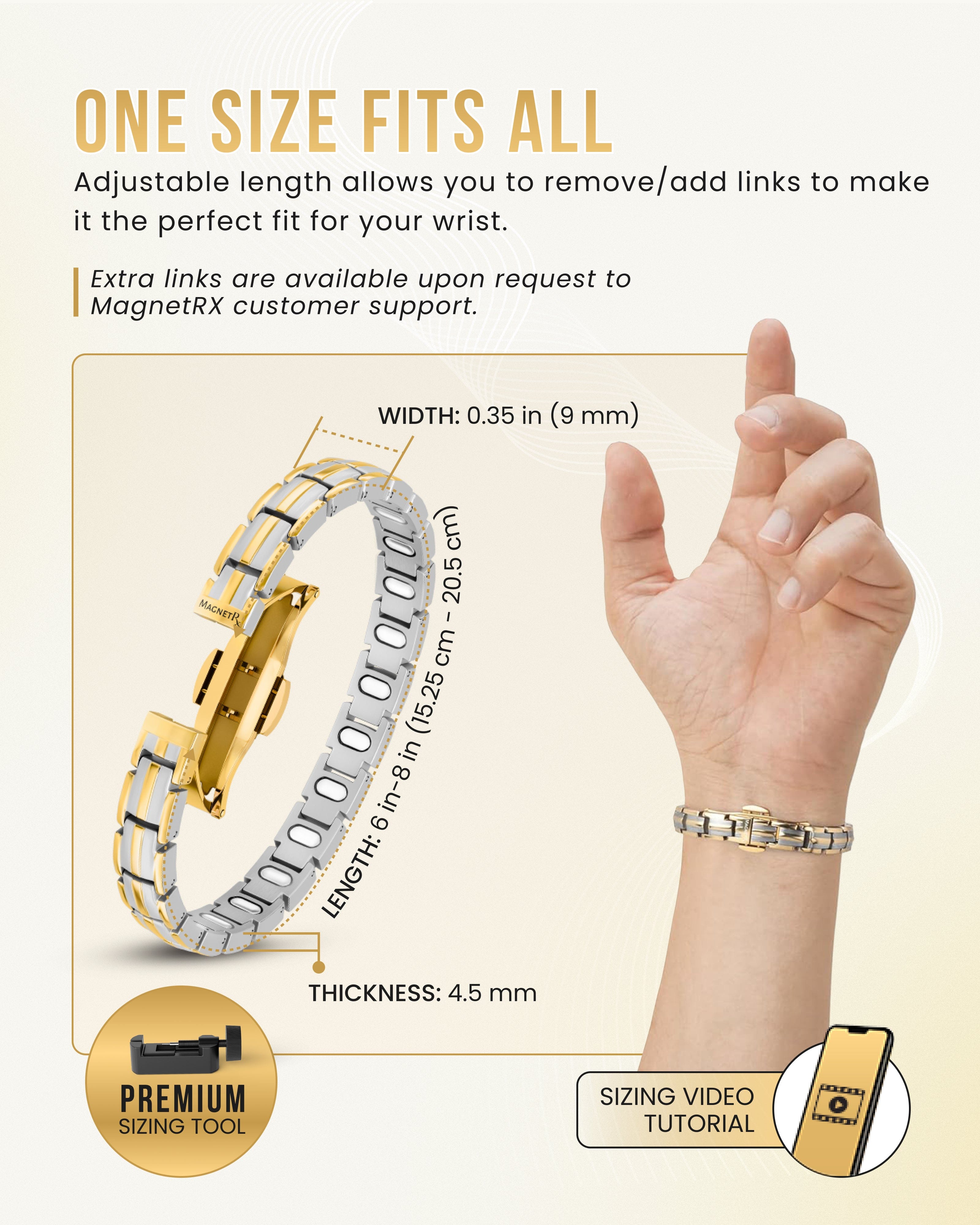 MagnetRX EllipseMAX Magnetic Bracelet for Women (Silver & Gold) — lifestyle worn / used context