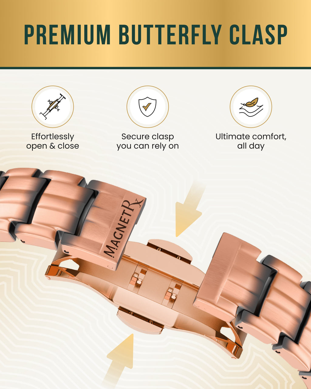 MagnetRX EllipseMAX Magnetic Copper Bracelet for Men — MagnetRX branding close-up